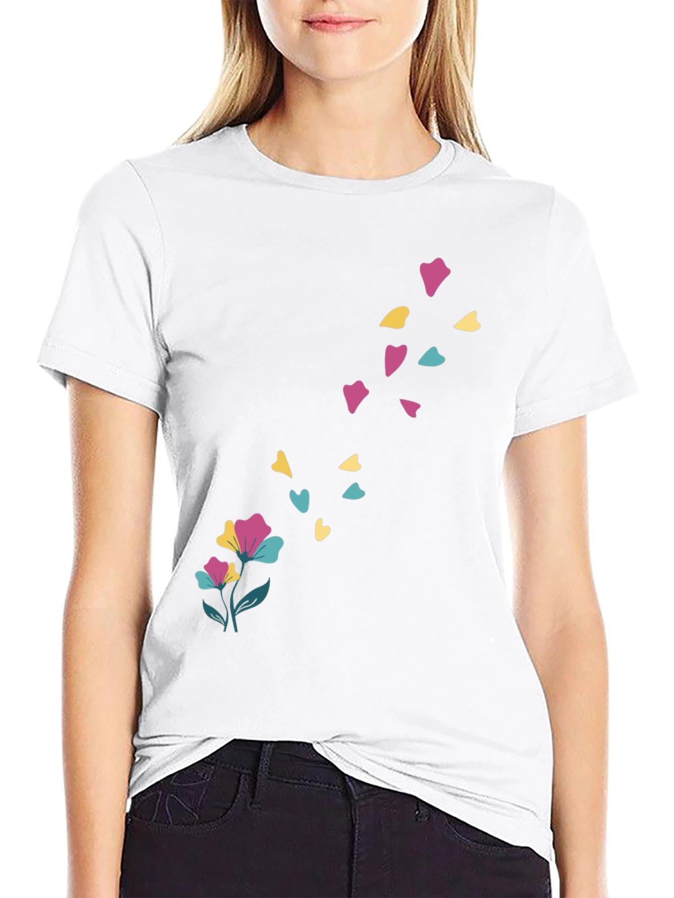 Floral Heart Petal Black T-Shirt