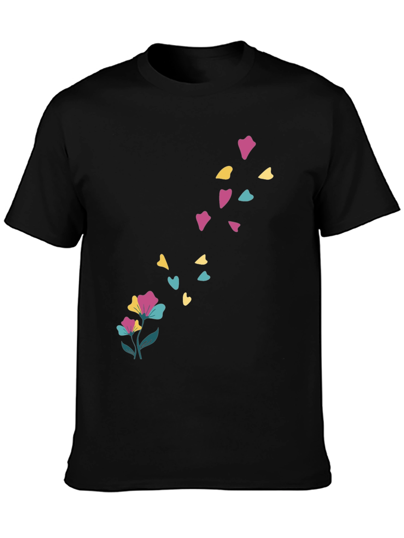 Floral Heart Petal Black T-Shirt