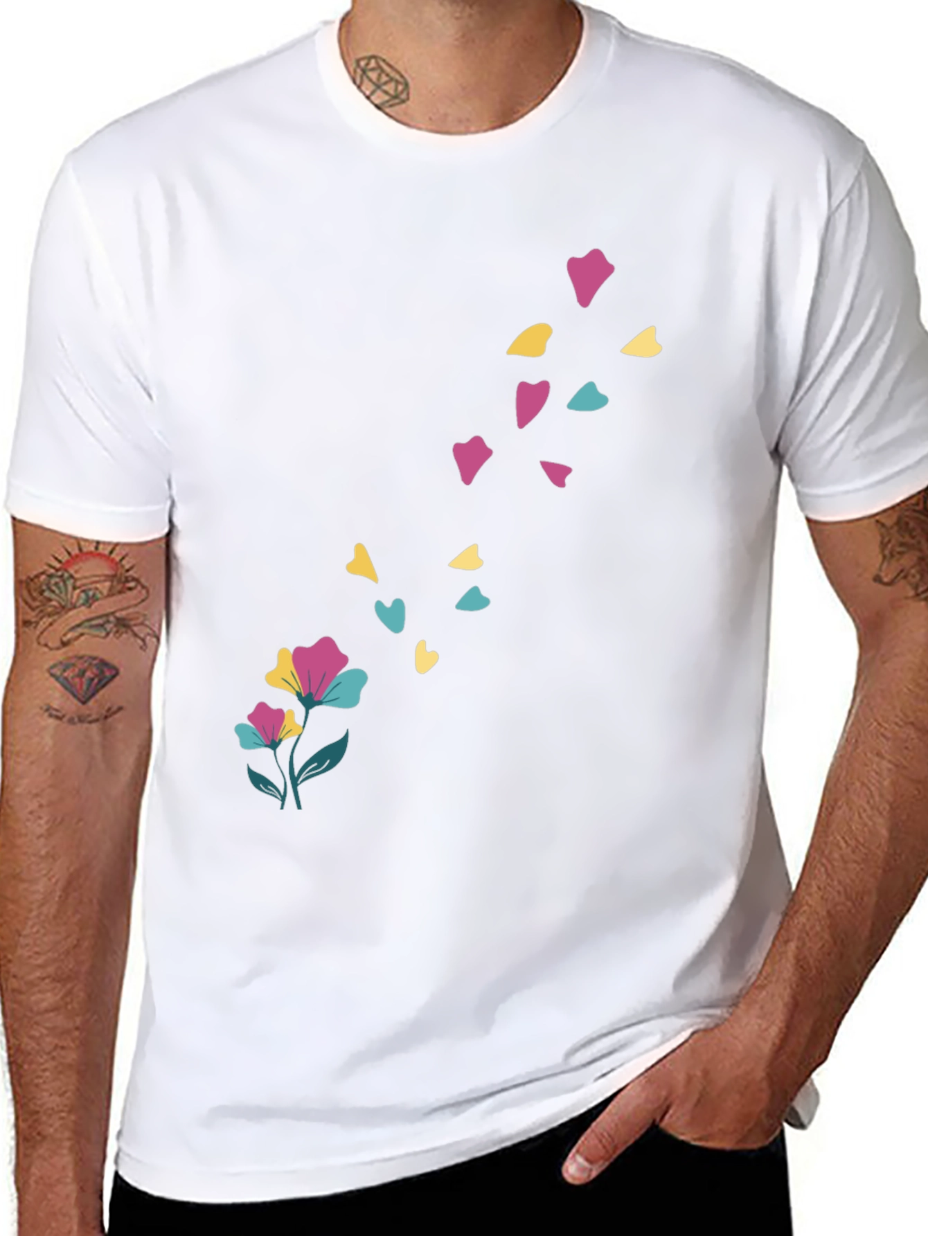 Floral Heart Petal Black T-Shirt
