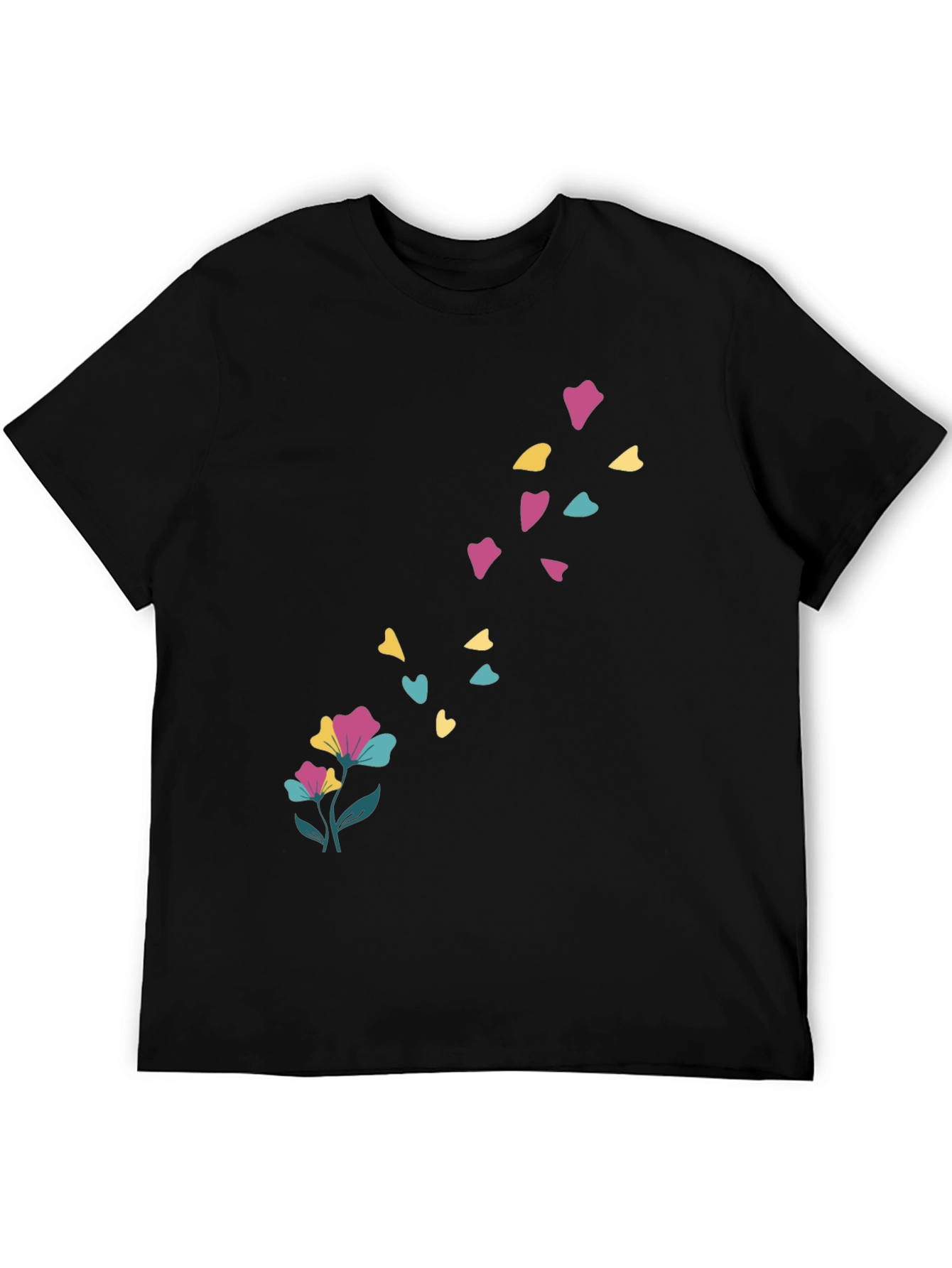 Floral Heart Petal Black T-Shirt