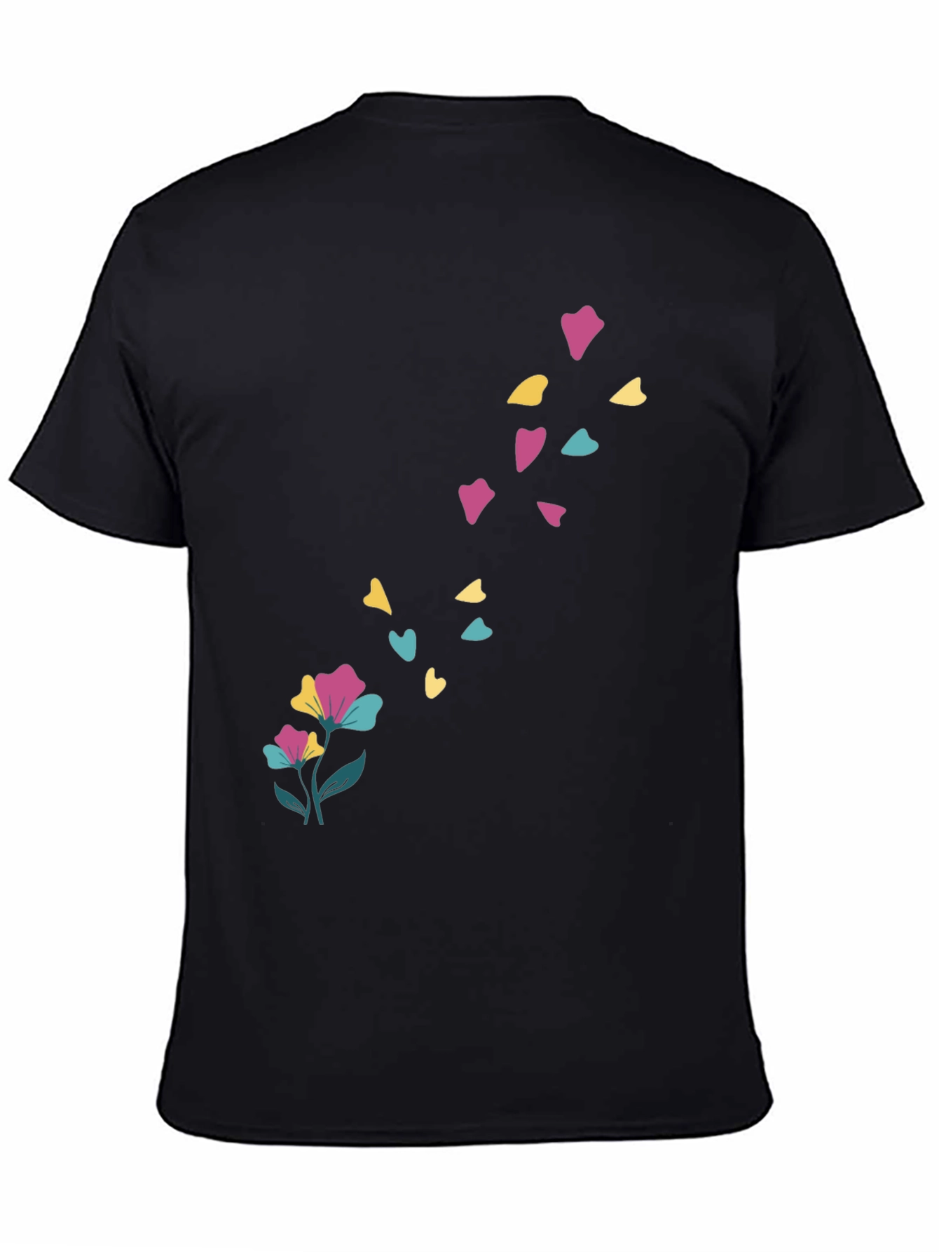 Floral Heart Petal Black T-Shirt