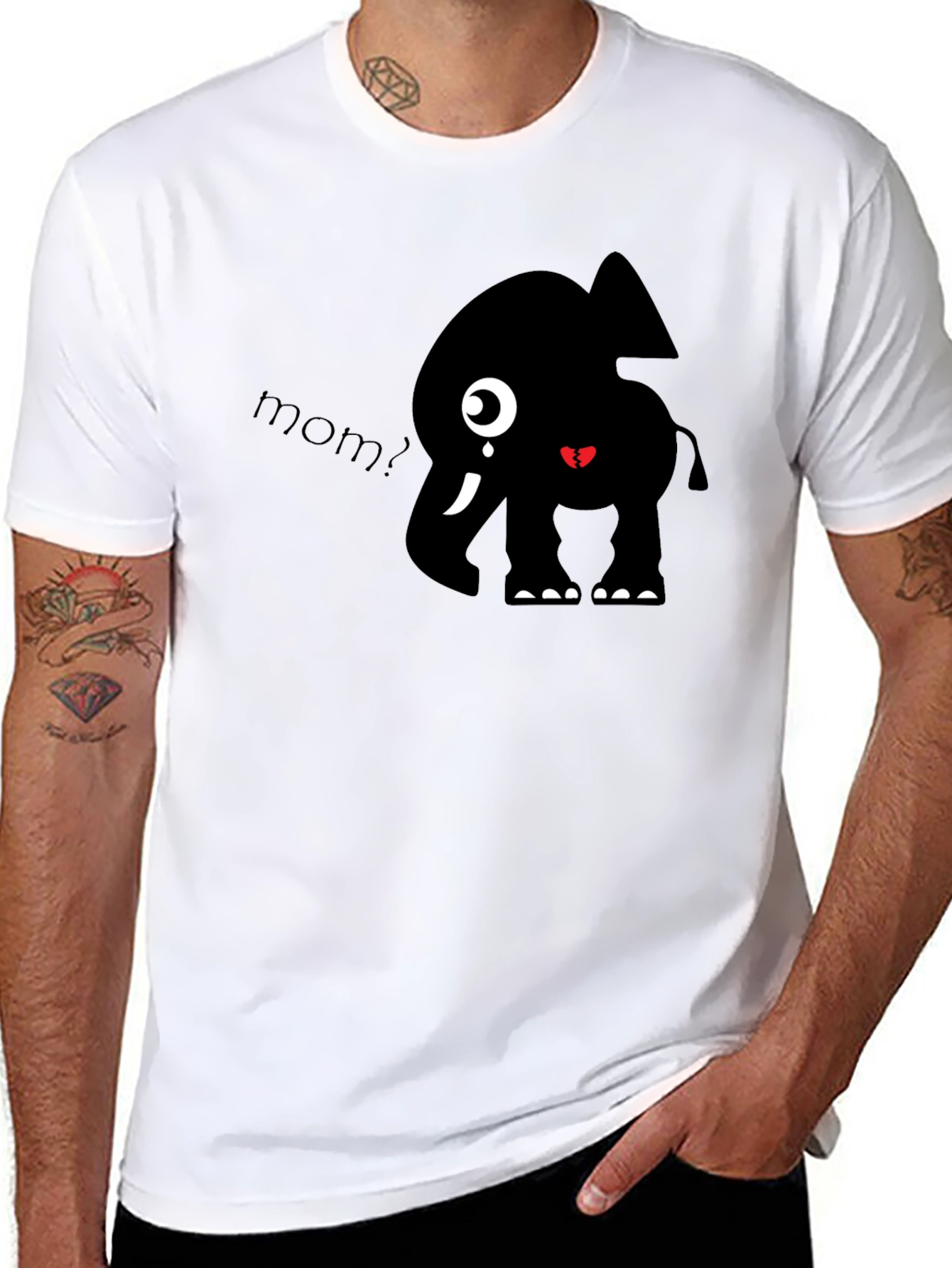 Cute Elephant Mom? Black Graphic T-Shirt