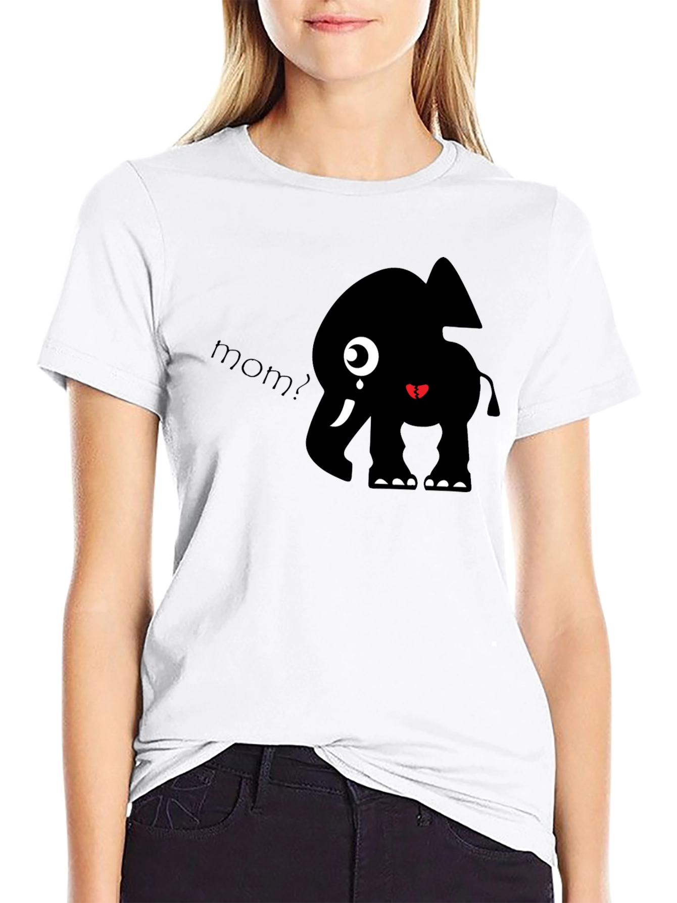 Cute Elephant Mom? Black Graphic T-Shirt