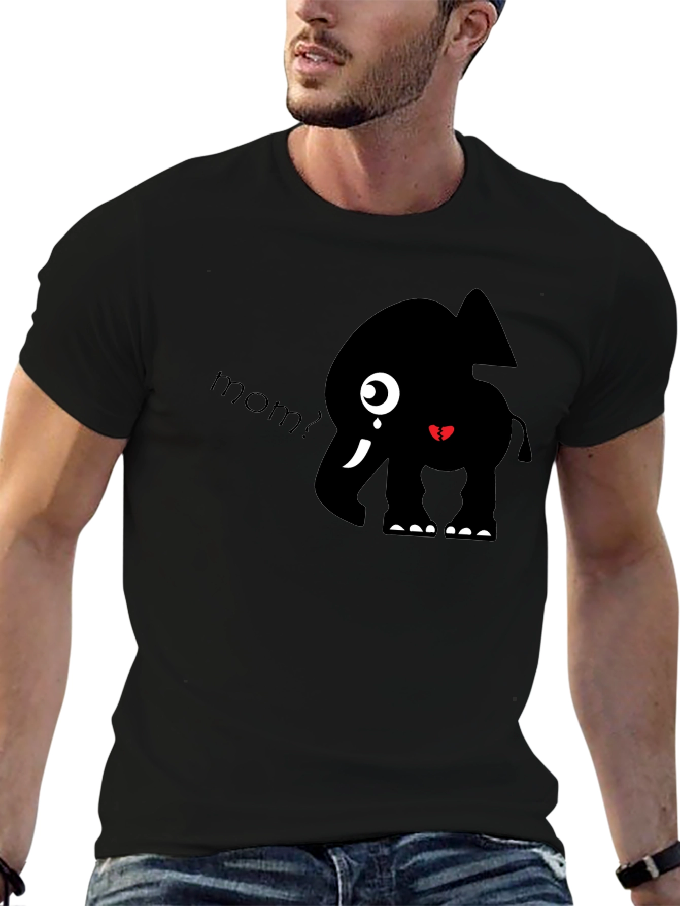 Cute Elephant Mom? Black Graphic T-Shirt