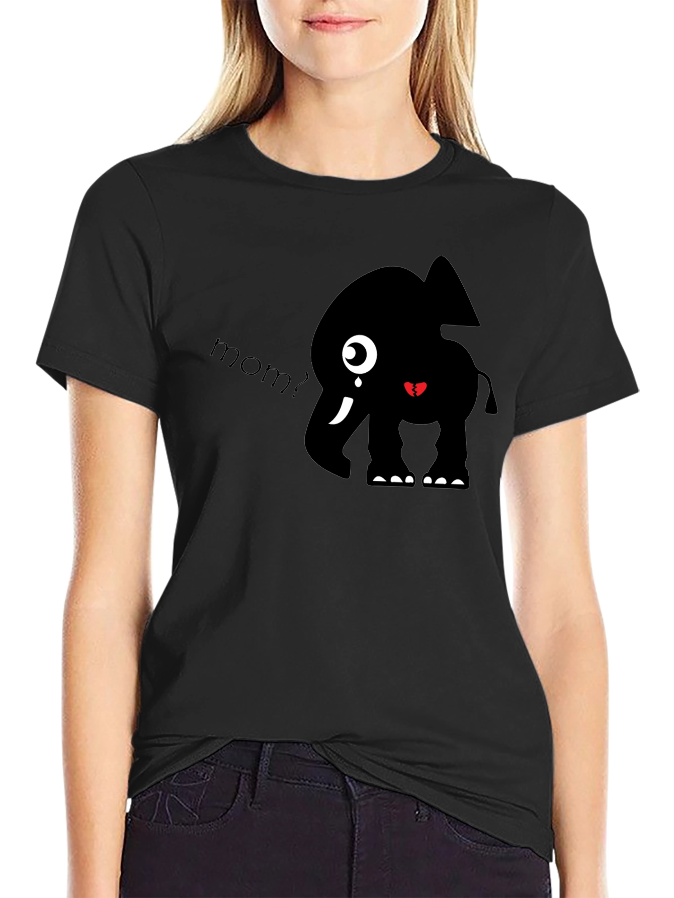 Cute Elephant Mom? Black Graphic T-Shirt