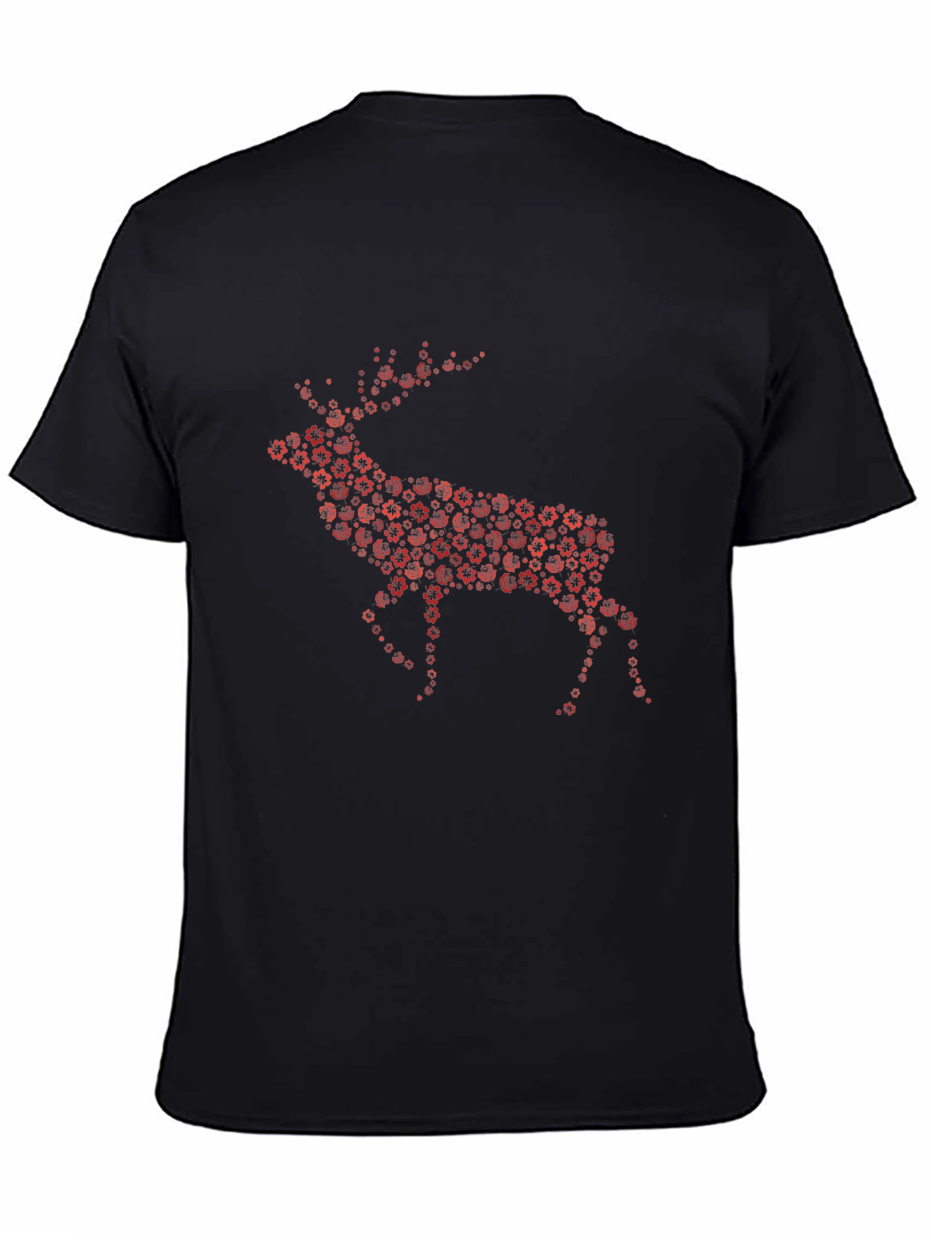 Floral Deer Graphic Tee - Black Cotton Blend