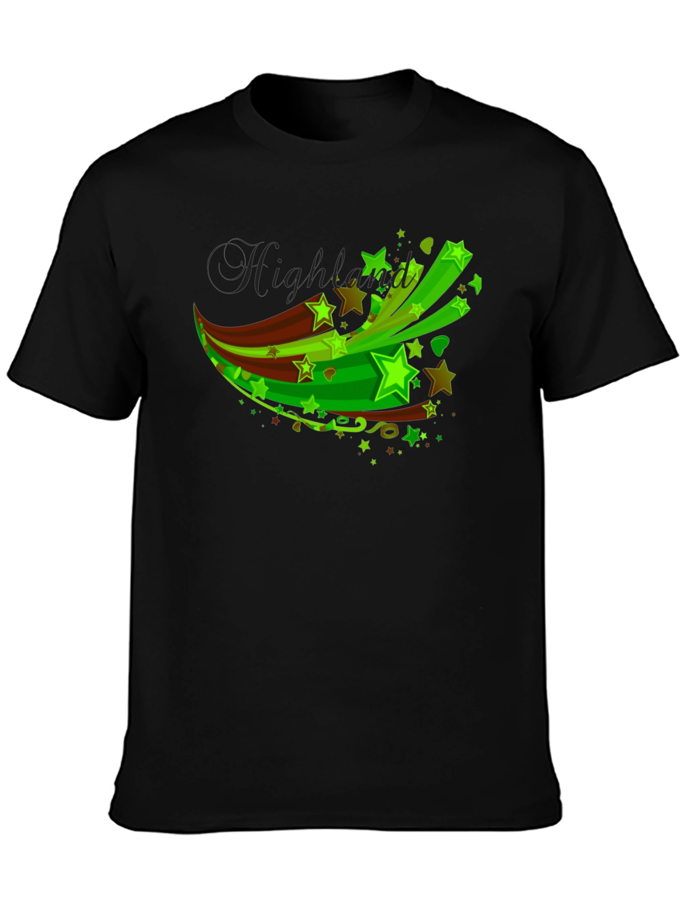 Mens Black T-Shirt with Green Star Graphic