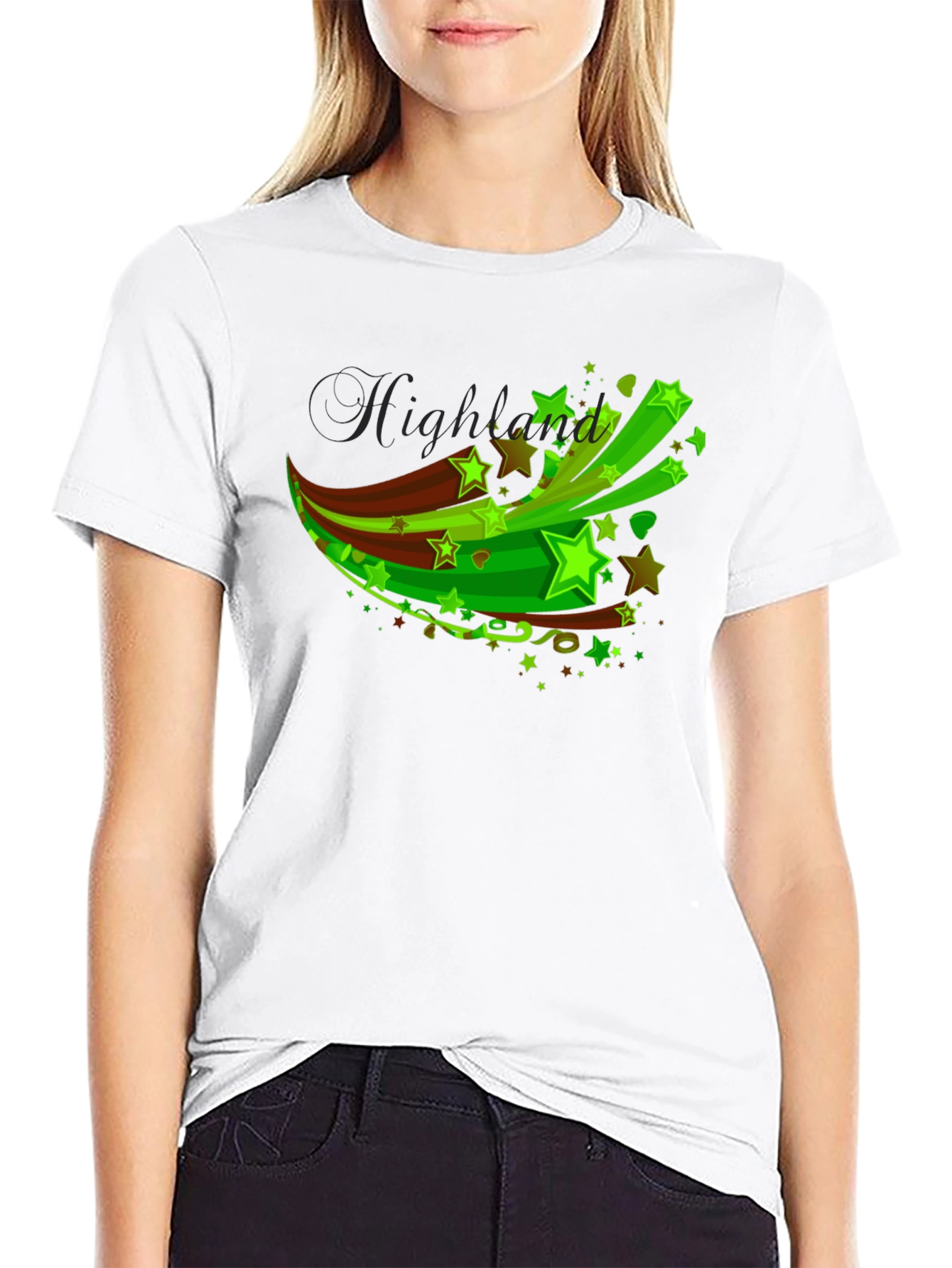 Mens Black T-Shirt with Green Star Graphic