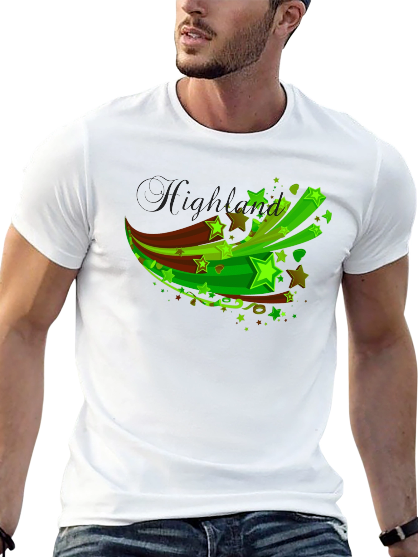Mens Black T-Shirt with Green Star Graphic
