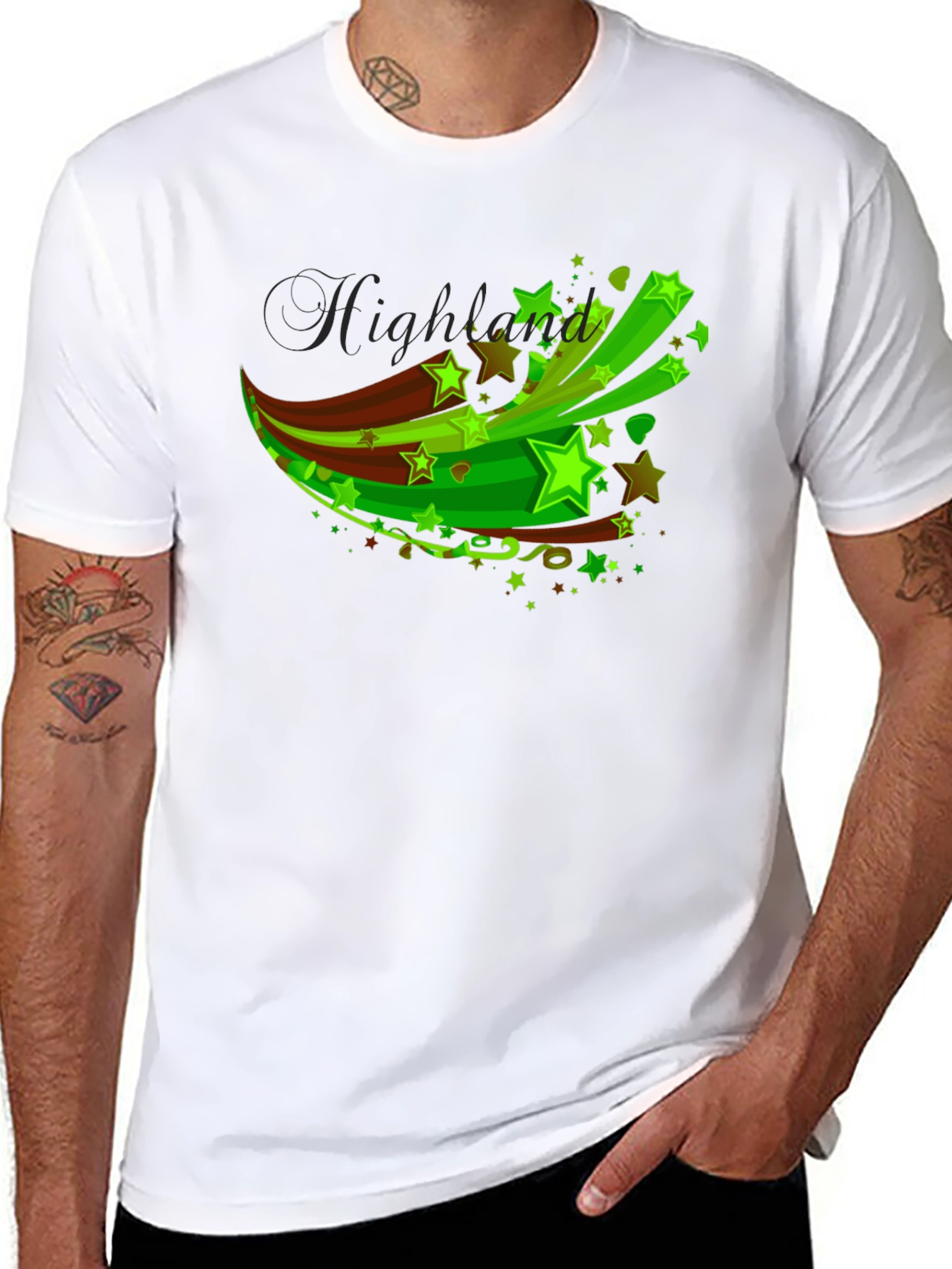 Mens Black T-Shirt with Green Star Graphic