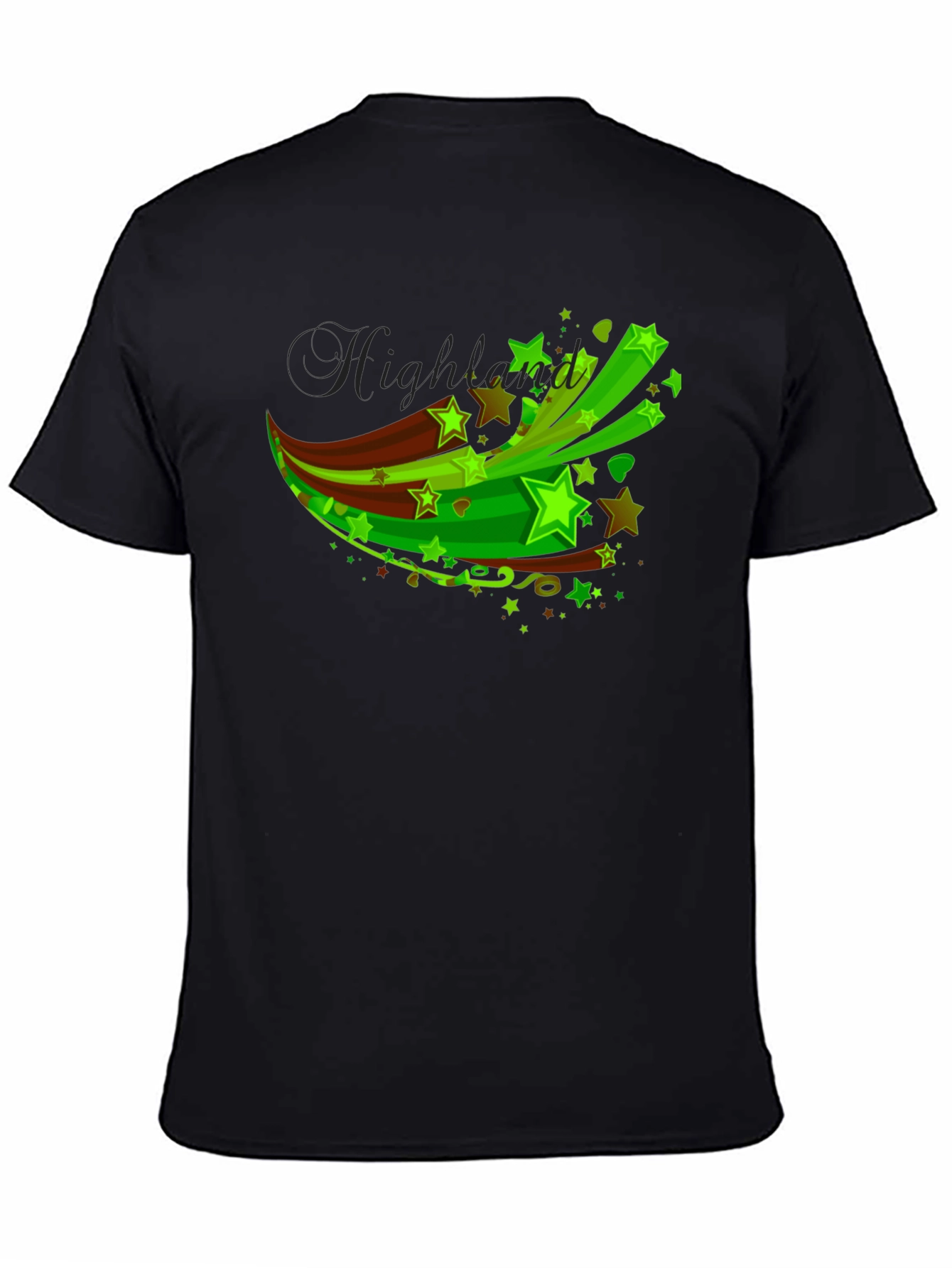 Mens Black T-Shirt with Green Star Graphic
