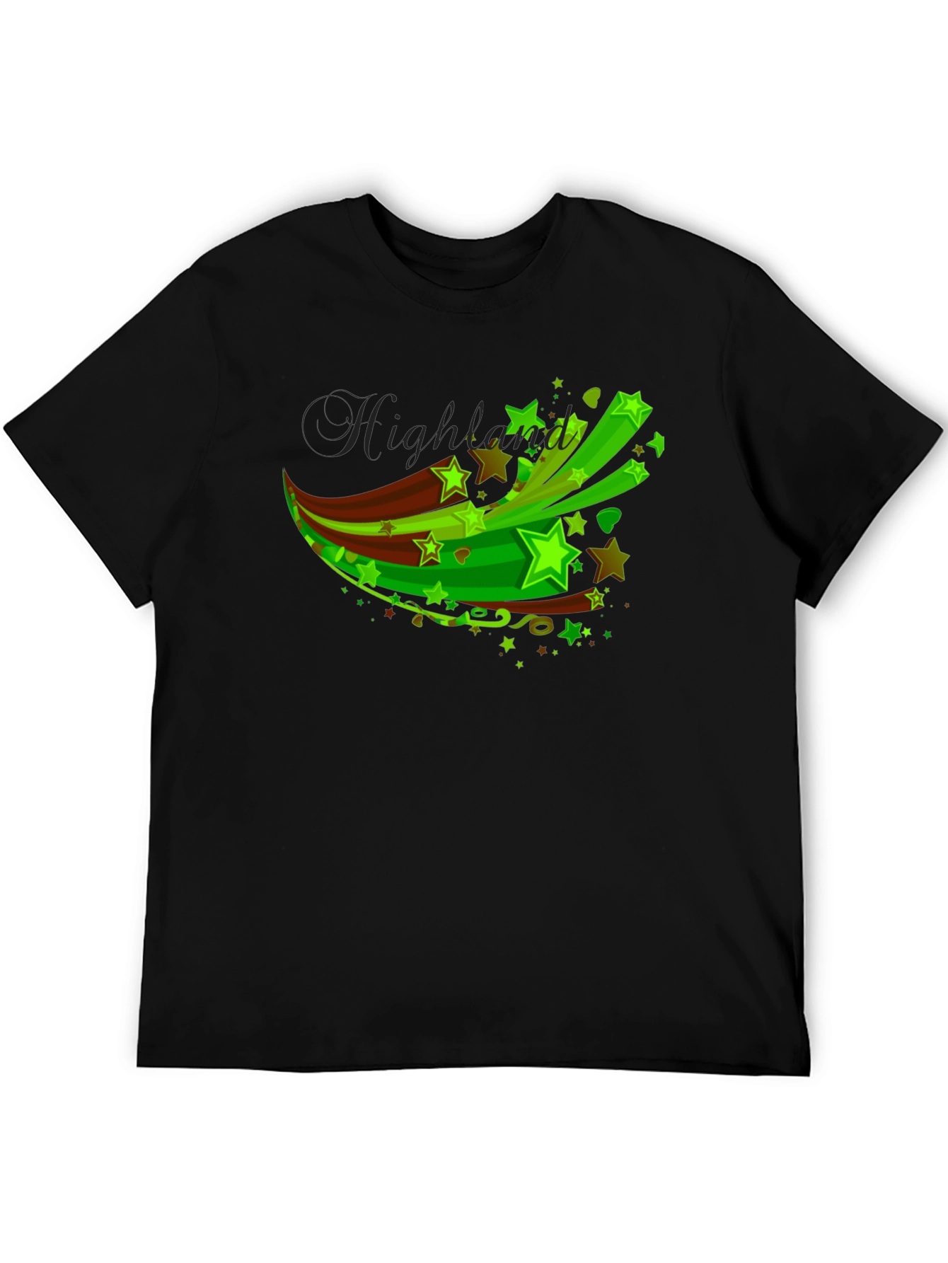 Mens Black T-Shirt with Green Star Graphic