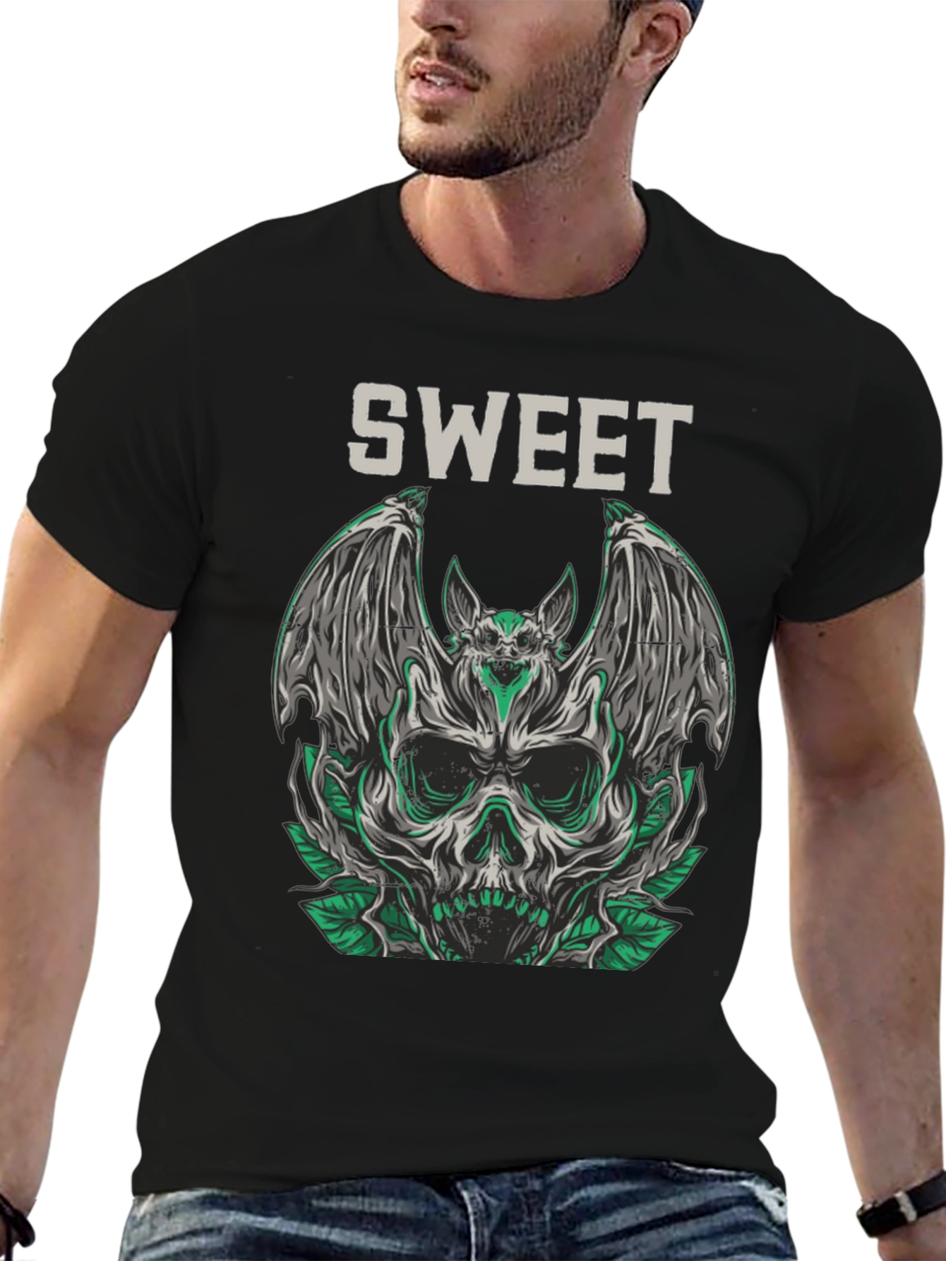 Sweet Skull Bat Graphic Tee - Mens Black T-Shirt