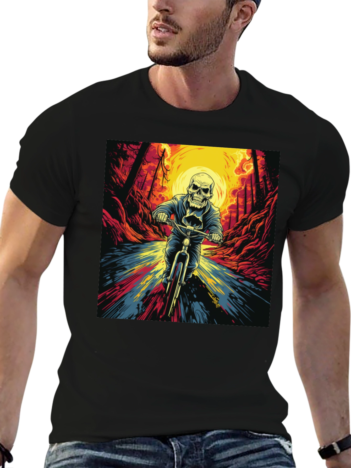 Skull Rider Graphic Tee - Black Cotton T-Shirt