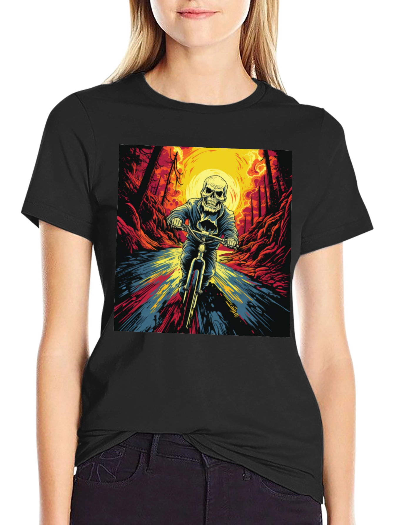 Skull Rider Graphic Tee - Black Cotton T-Shirt
