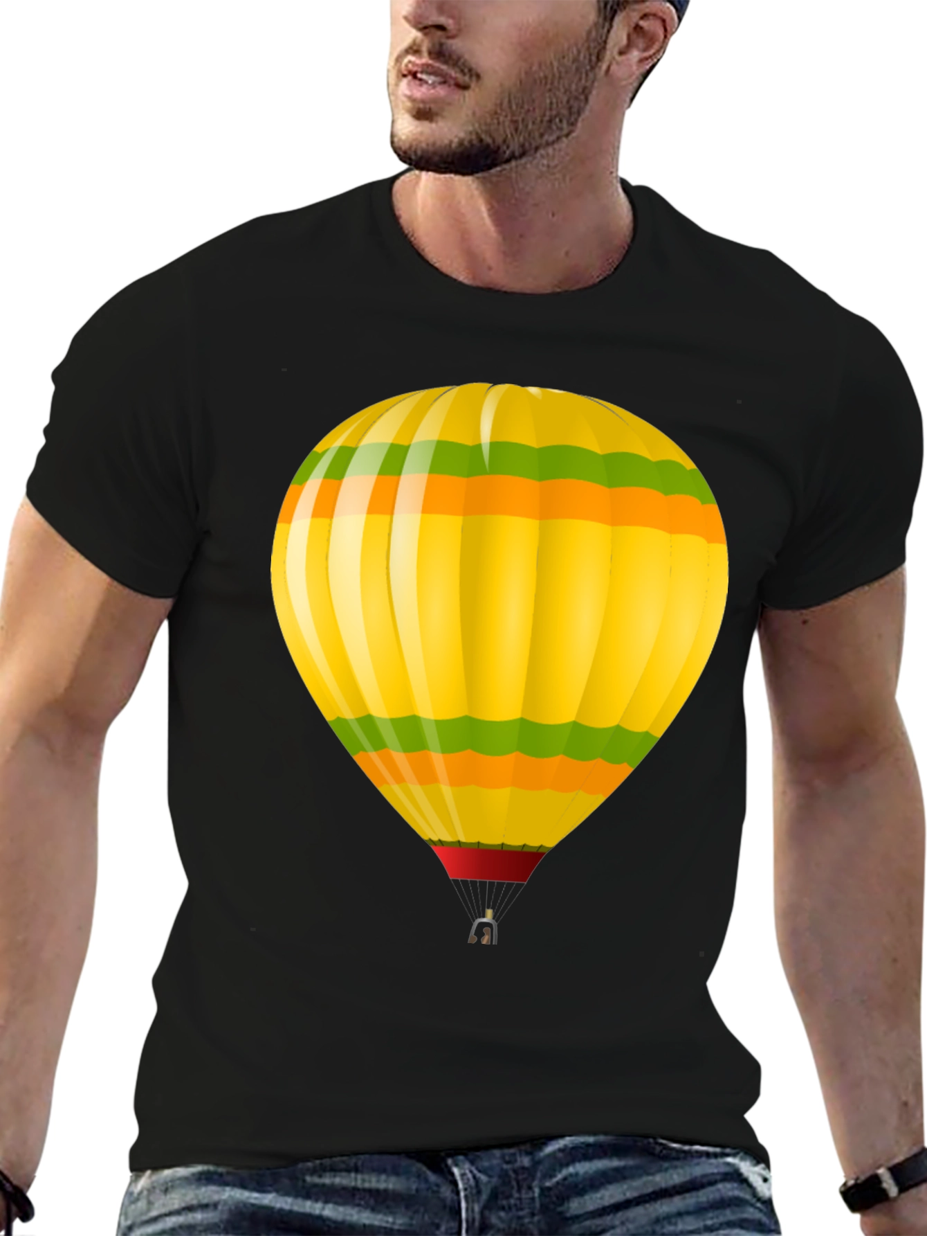 Hot Air Balloon Graphic T-Shirt - Black Cotton Tee