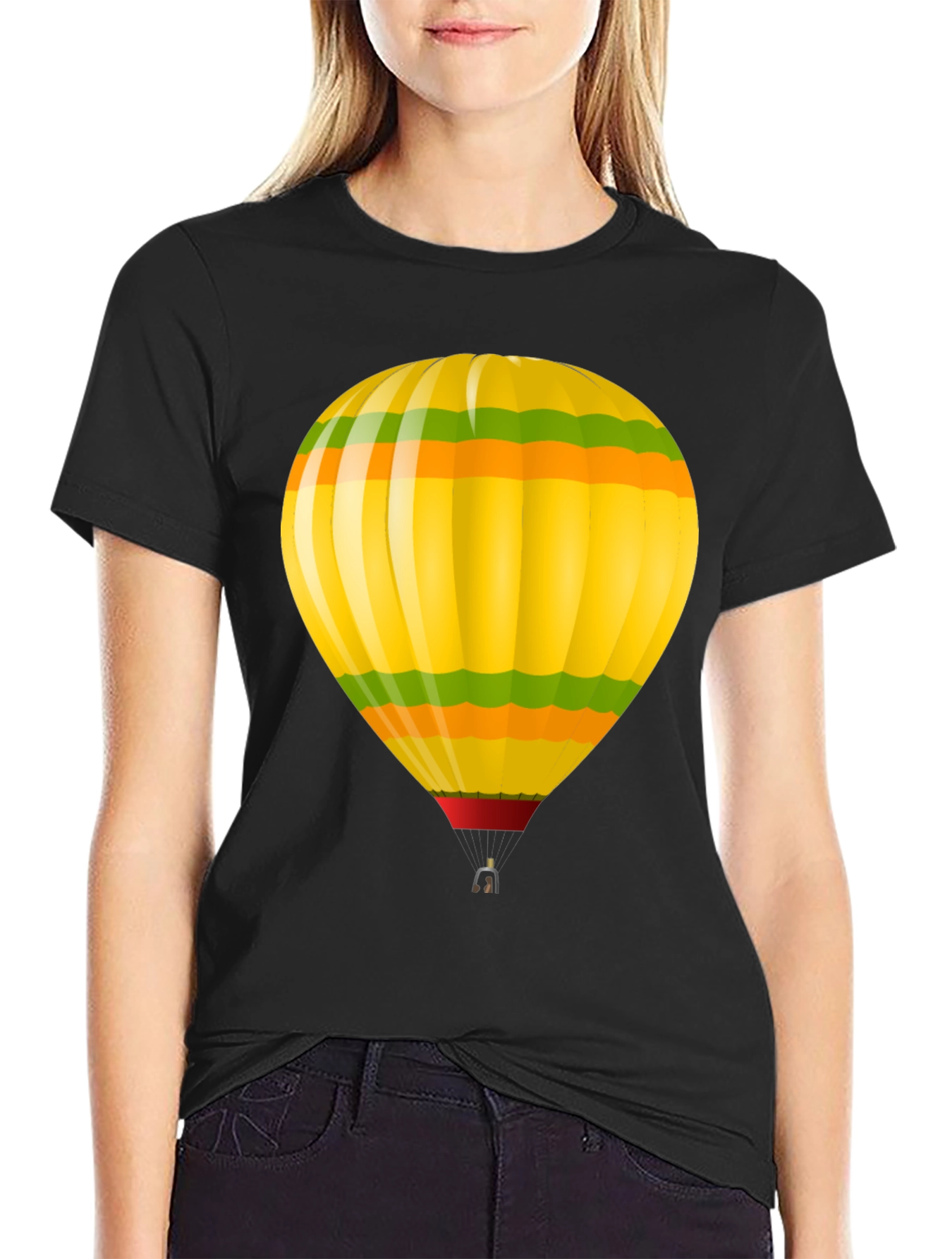 Hot Air Balloon Graphic T-Shirt - Black Cotton Tee
