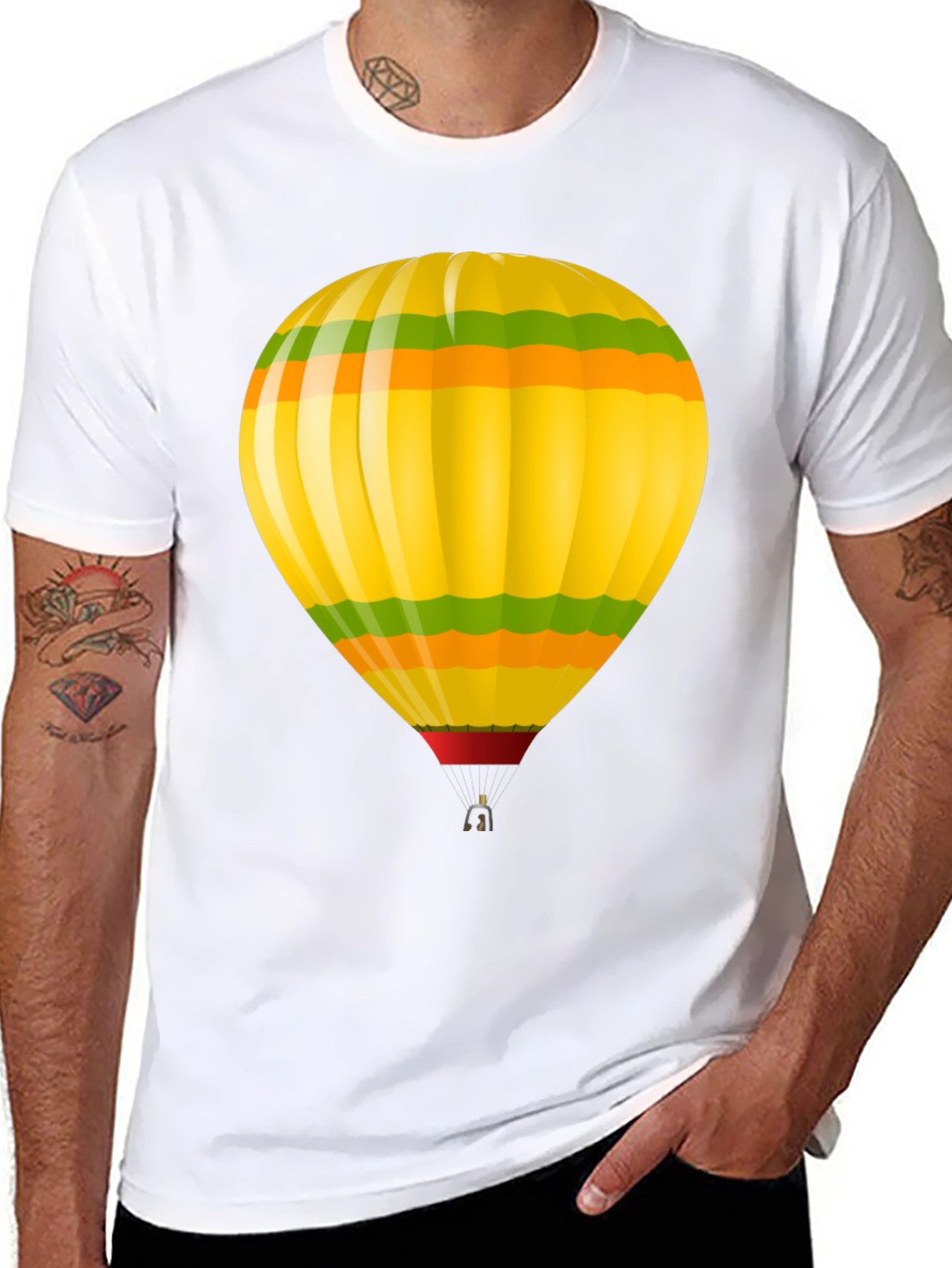 Hot Air Balloon Graphic T-Shirt - Black Cotton Tee