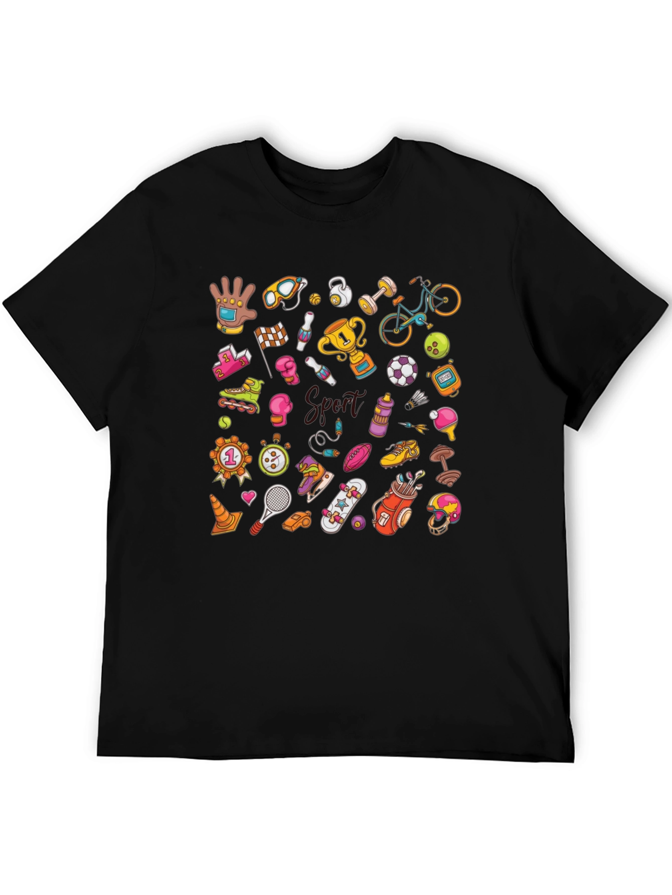 Mens Black Sports Pattern Graphic T-Shirt