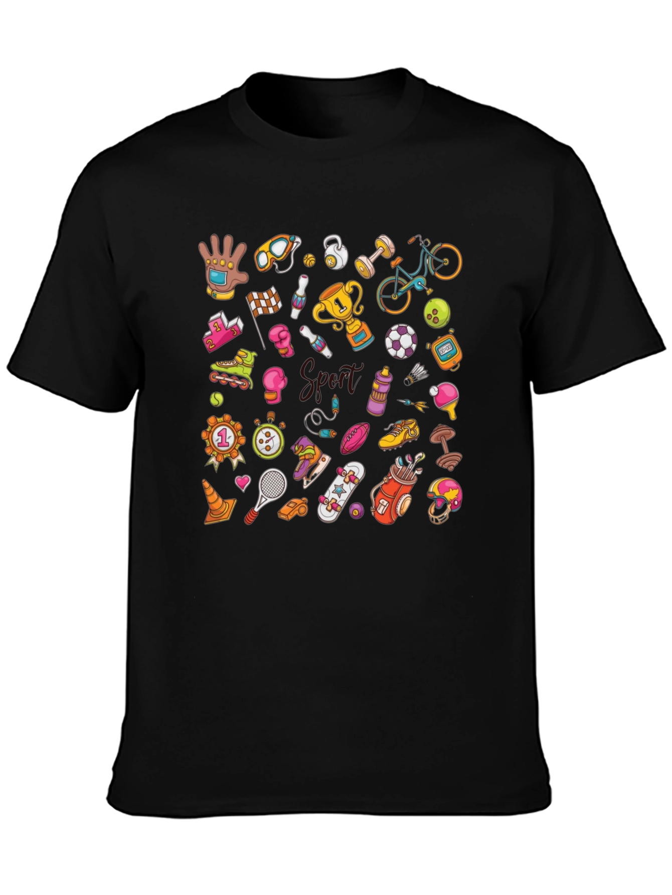 Mens Black Sports Pattern Graphic T-Shirt