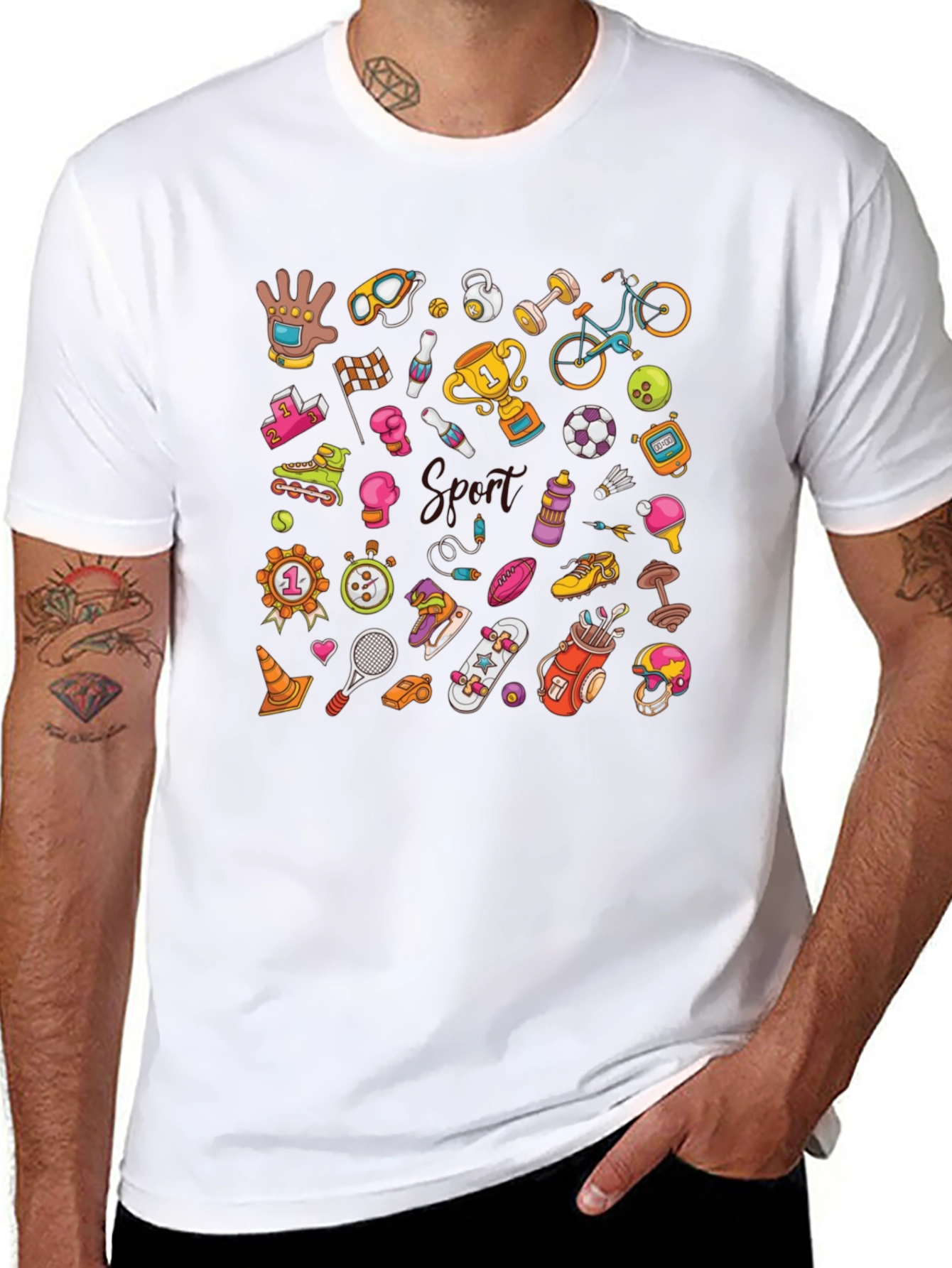 Mens Black Sports Pattern Graphic T-Shirt