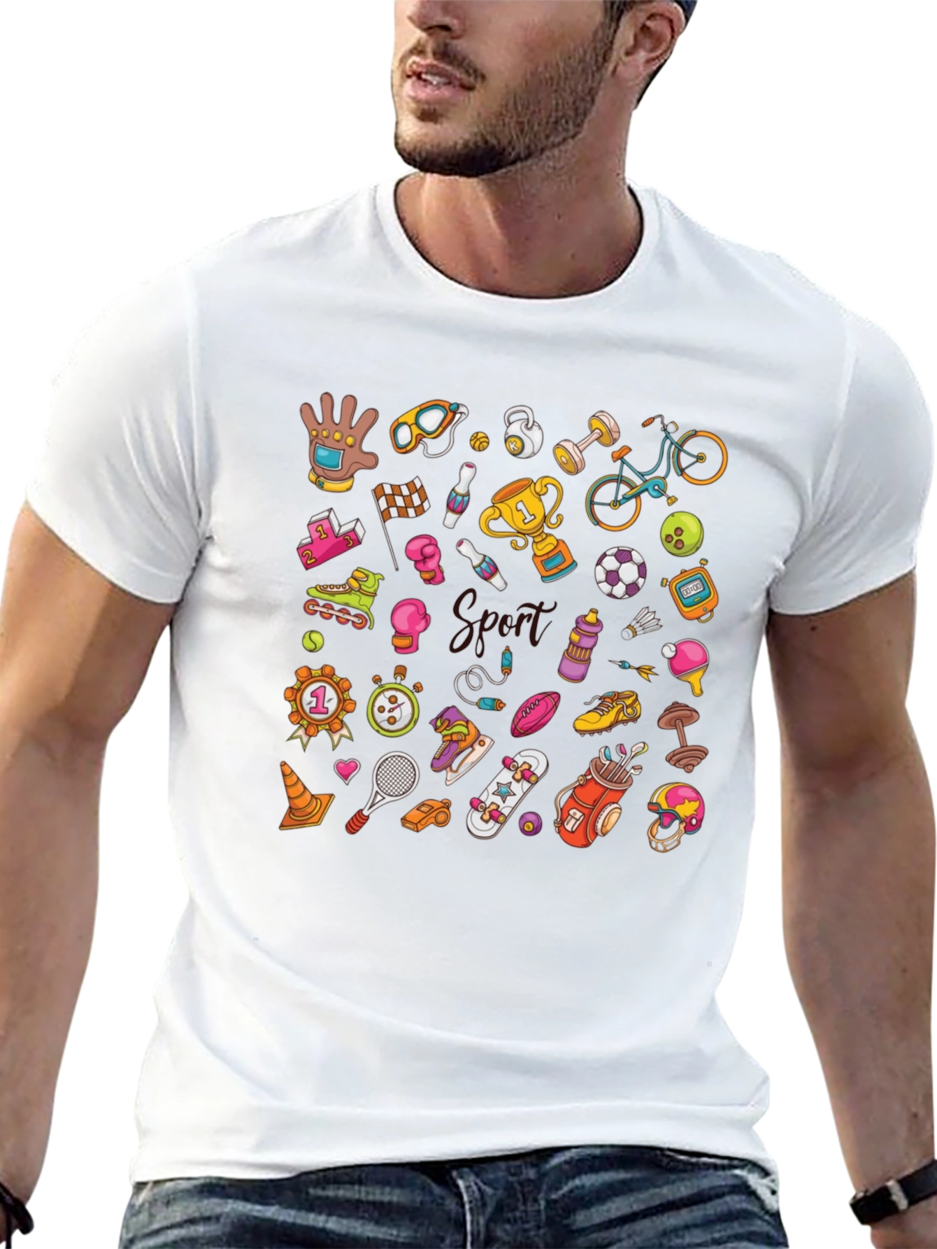 Mens Black Sports Pattern Graphic T-Shirt