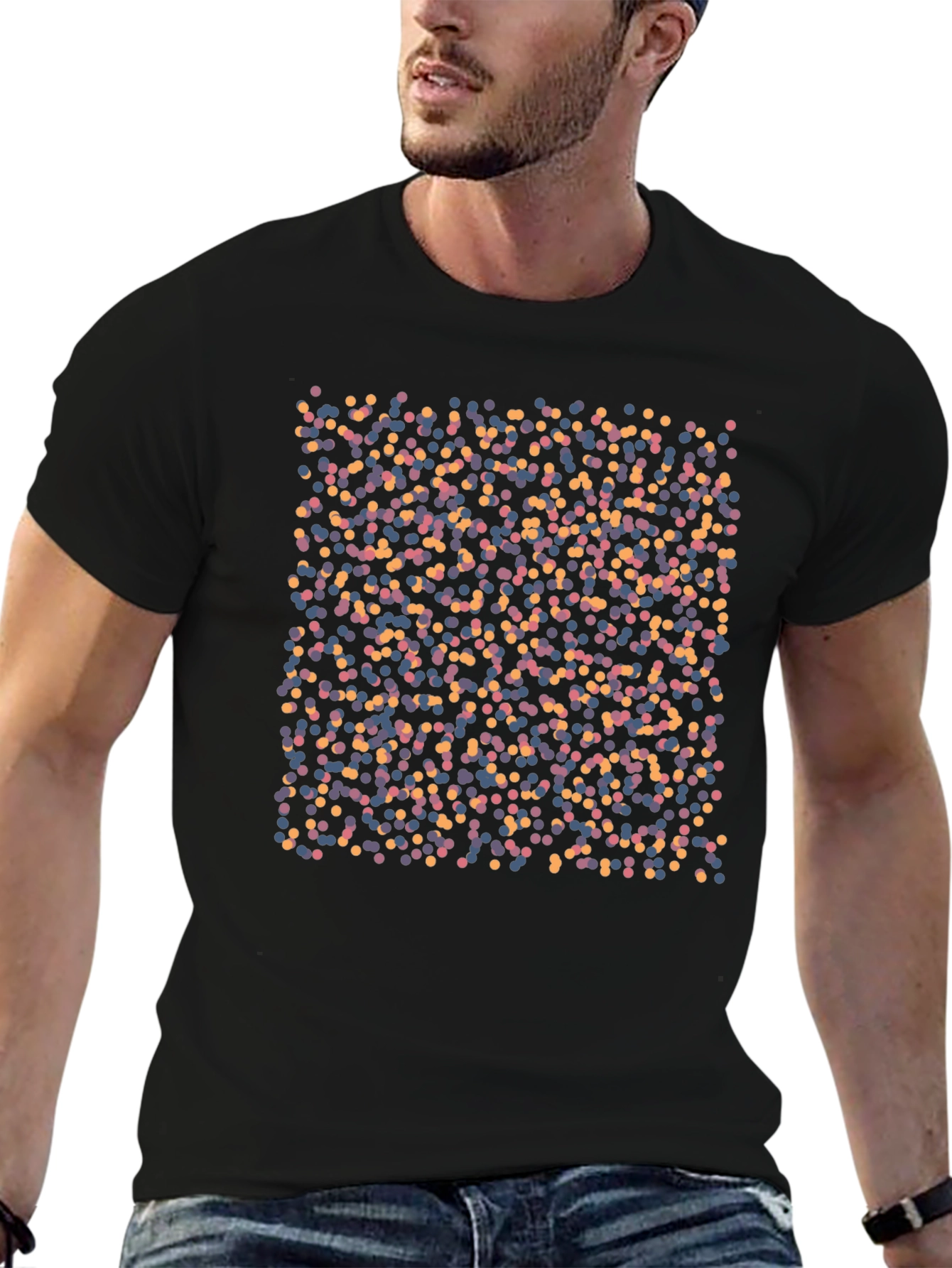 Abstract Polka Dot Patterned Black T-Shirt