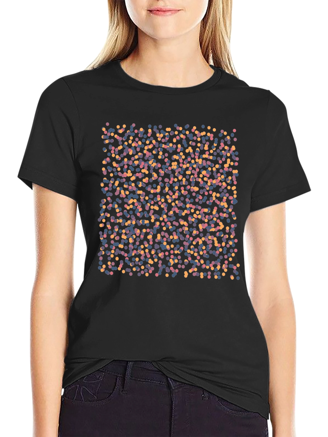 Abstract Polka Dot Patterned Black T-Shirt