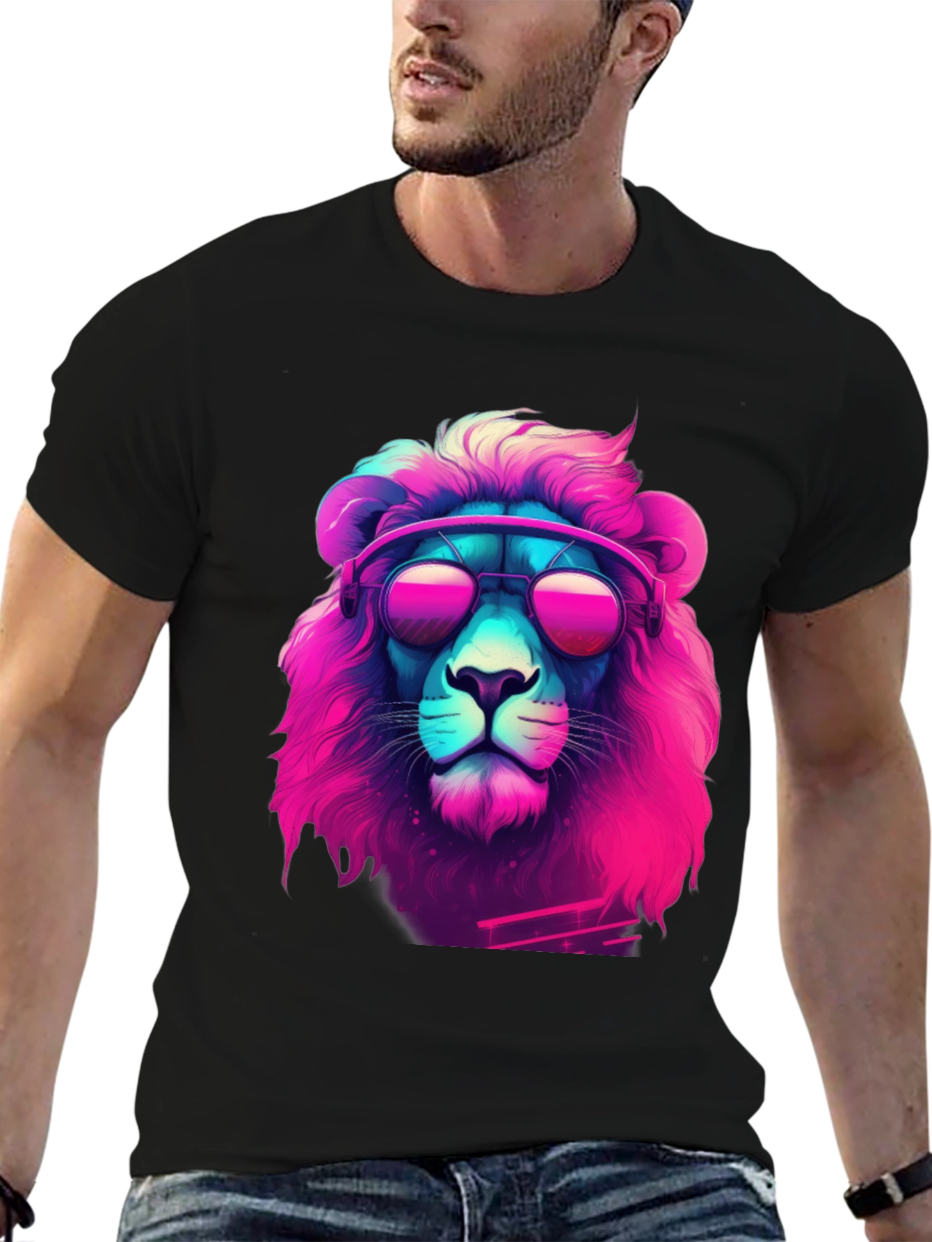 Retro Lion Graphic Tee - Cool Neon Style