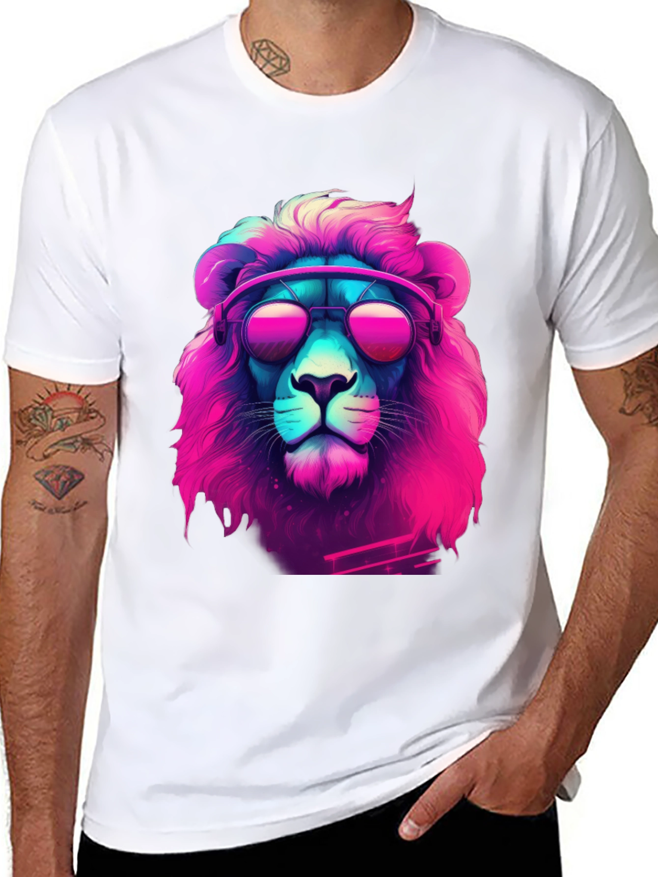 Retro Lion Graphic Tee - Cool Neon Style