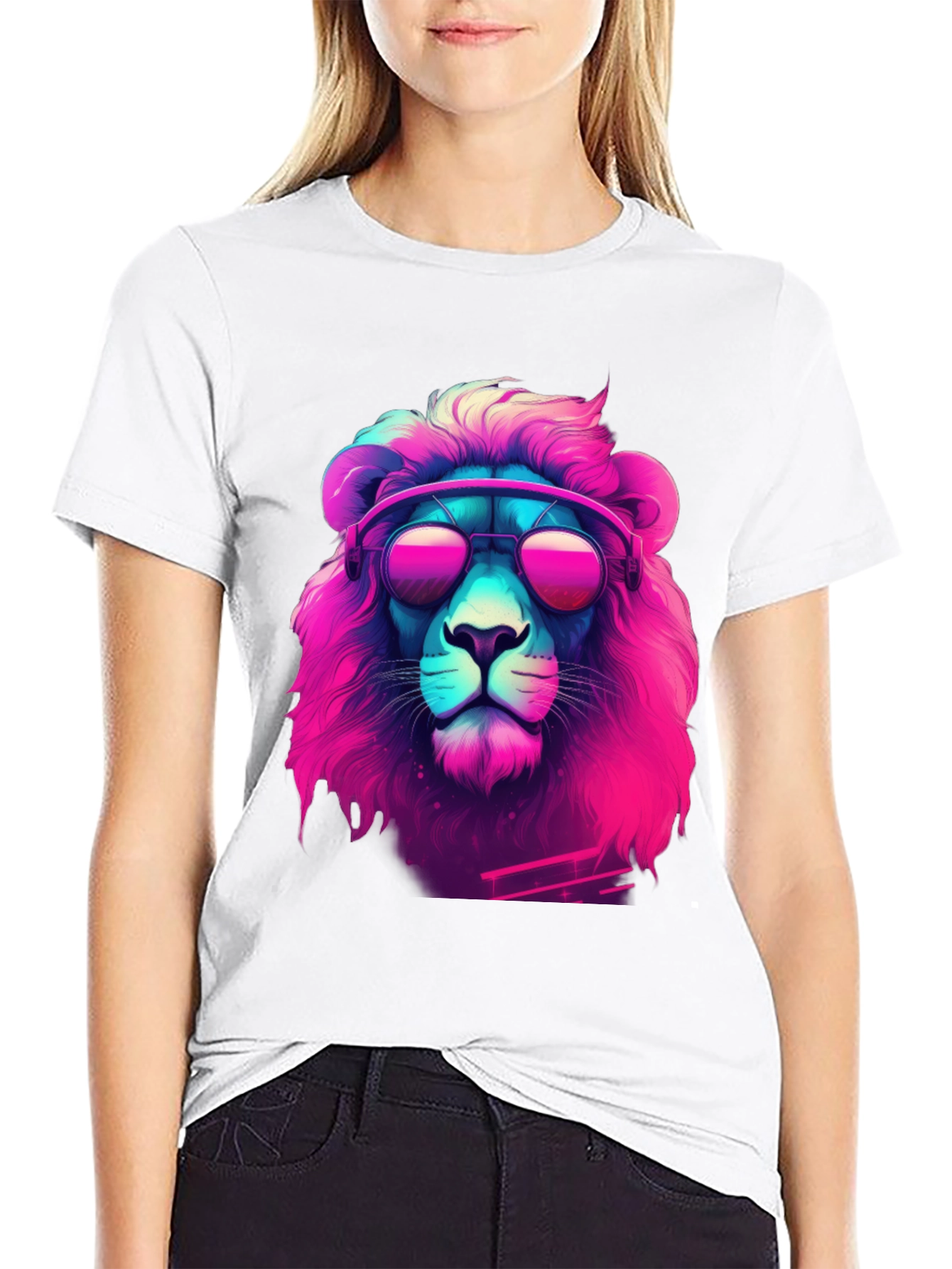 Retro Lion Graphic Tee - Cool Neon Style