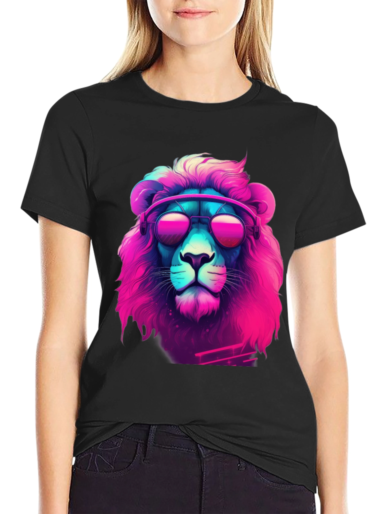Retro Lion Graphic Tee - Cool Neon Style