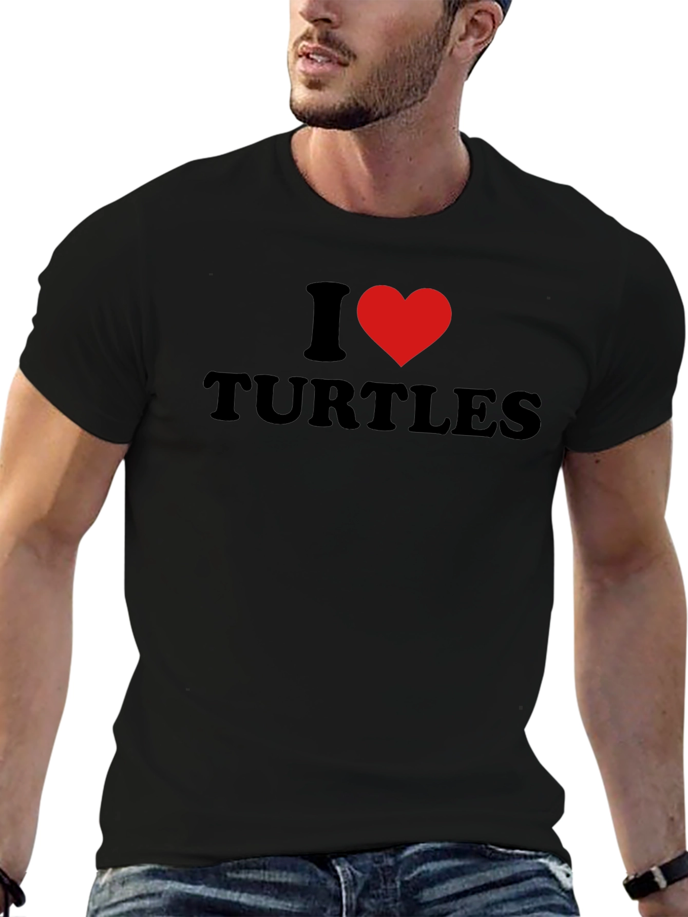 I Heart Turtles Black T-Shirt - Mens Crew Neck