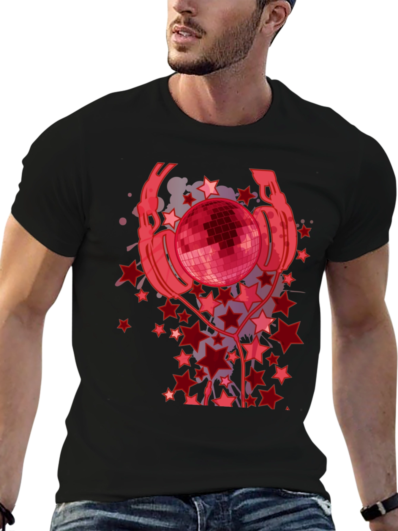Disco Ball Headphones Graphic Tee - Black