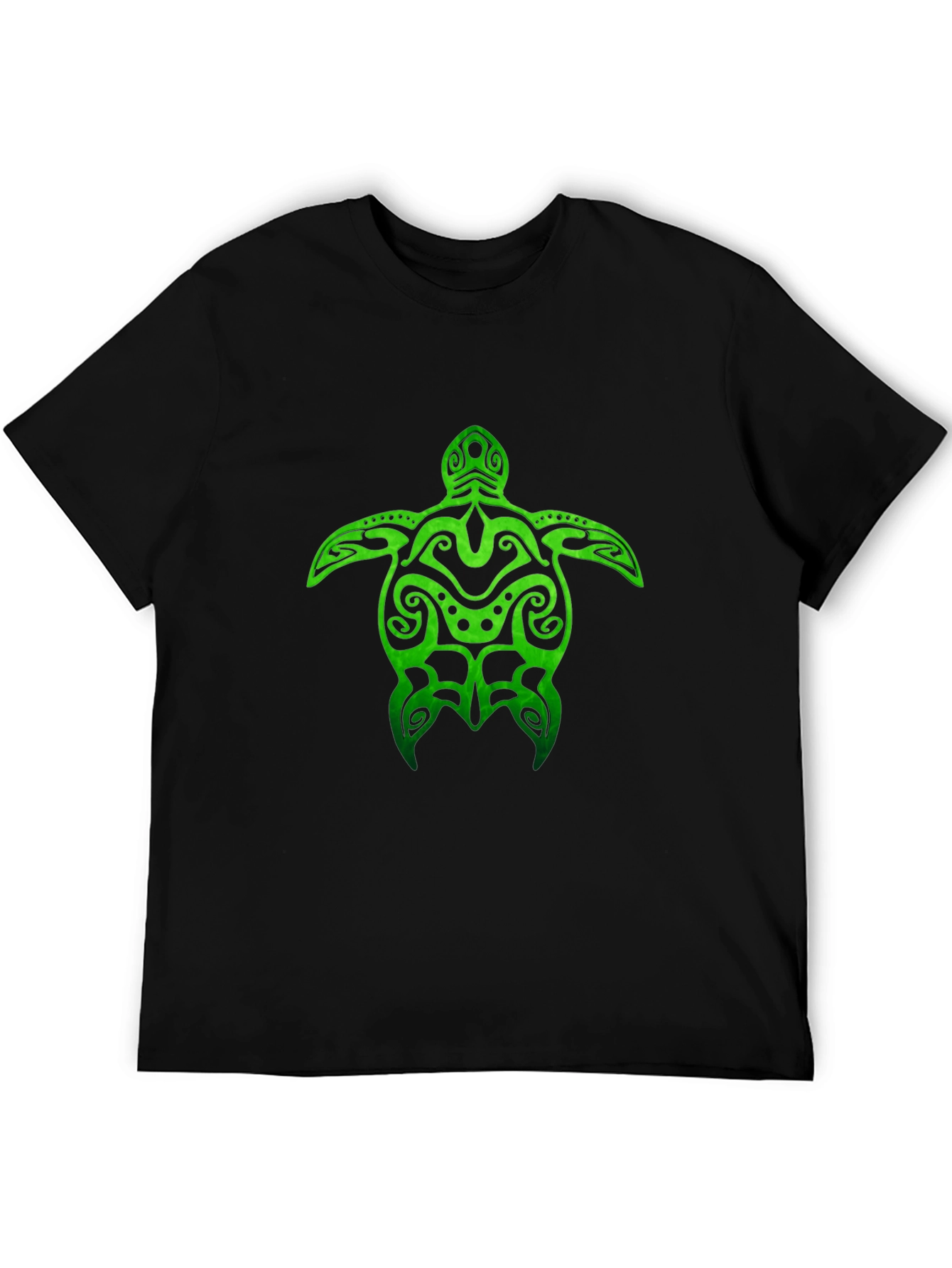 Green Turtle Tribal Design Black T-Shirt