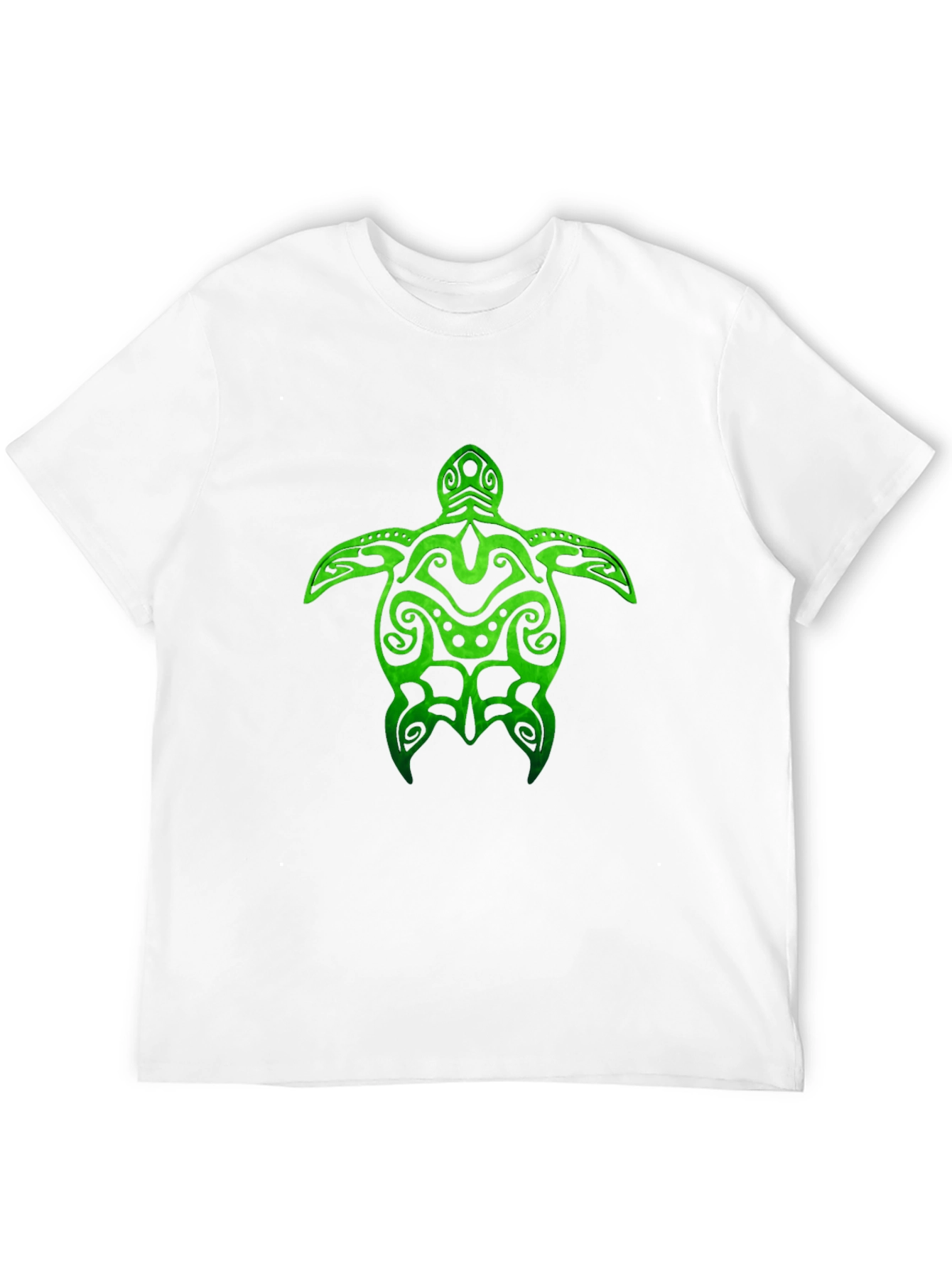 Green Turtle Tribal Design Black T-Shirt