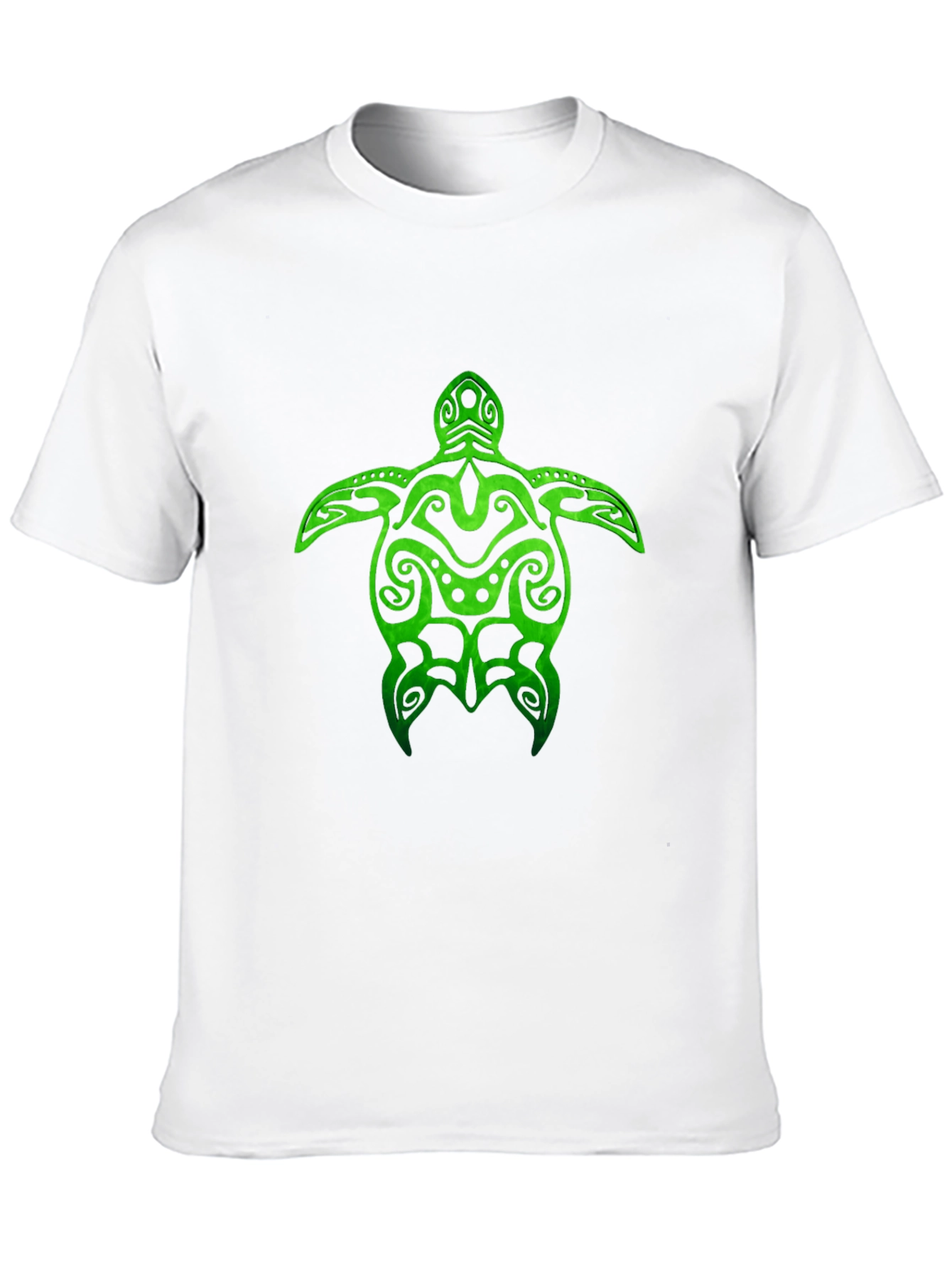Green Turtle Tribal Design Black T-Shirt