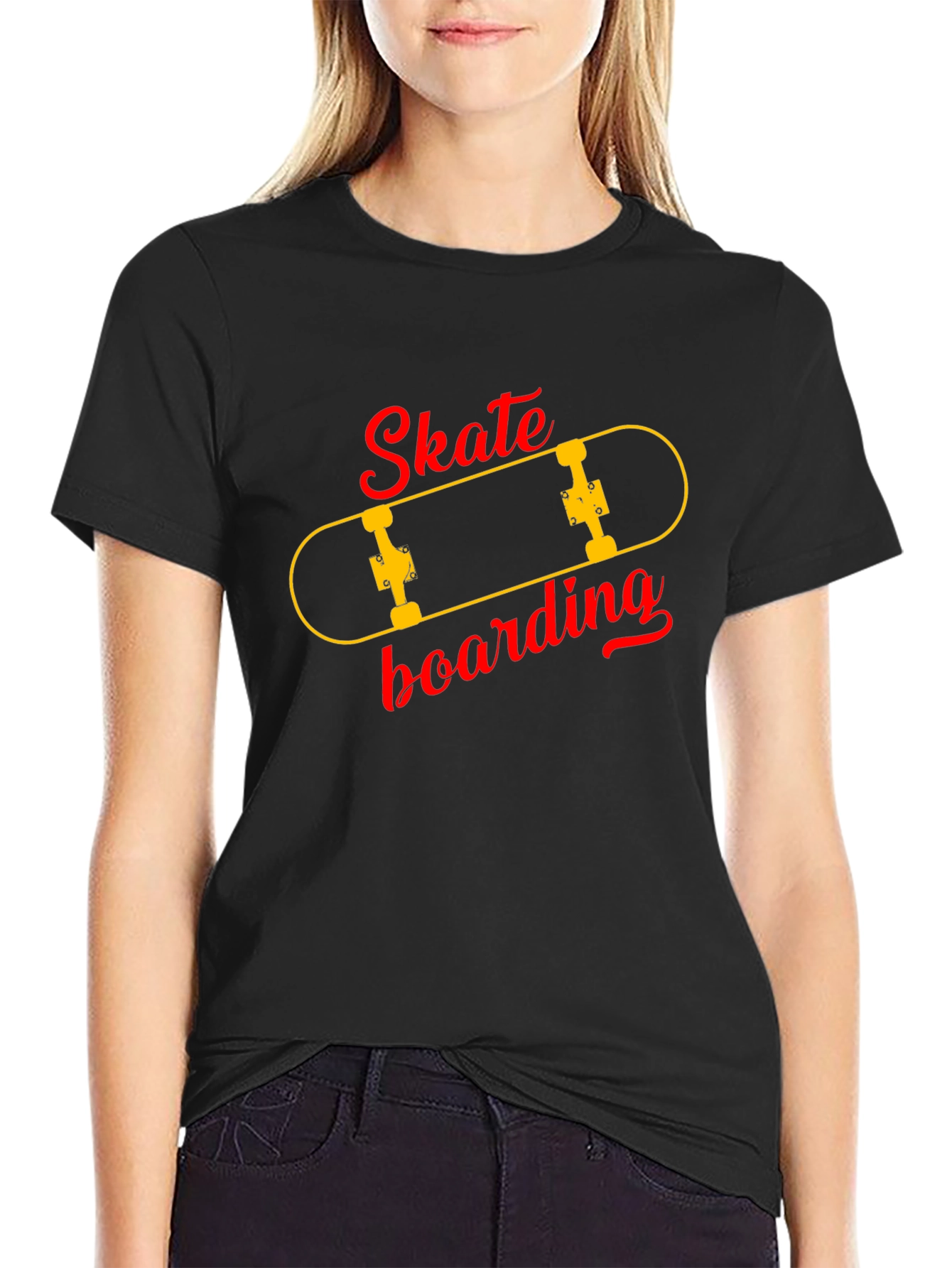 Skateboarding Graphic Tee - Black Cotton T-Shirt