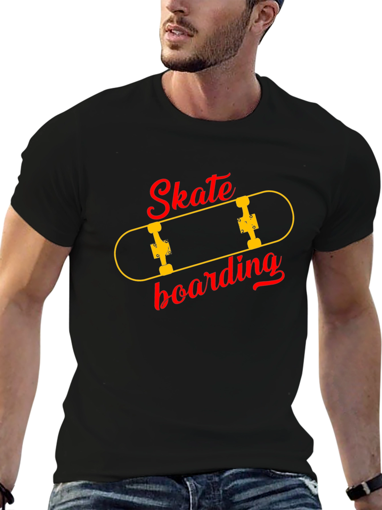 Skateboarding Graphic Tee - Black Cotton T-Shirt