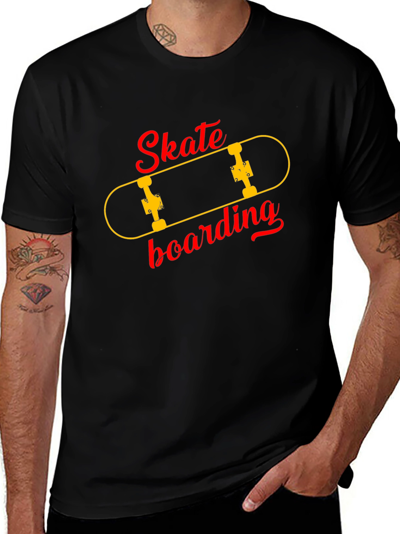 Skateboarding Graphic Tee - Black Cotton T-Shirt
