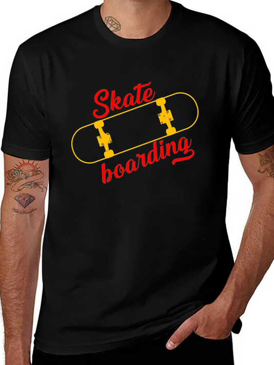 Skateboarding Graphic Tee - Black Cotton T-Shirt