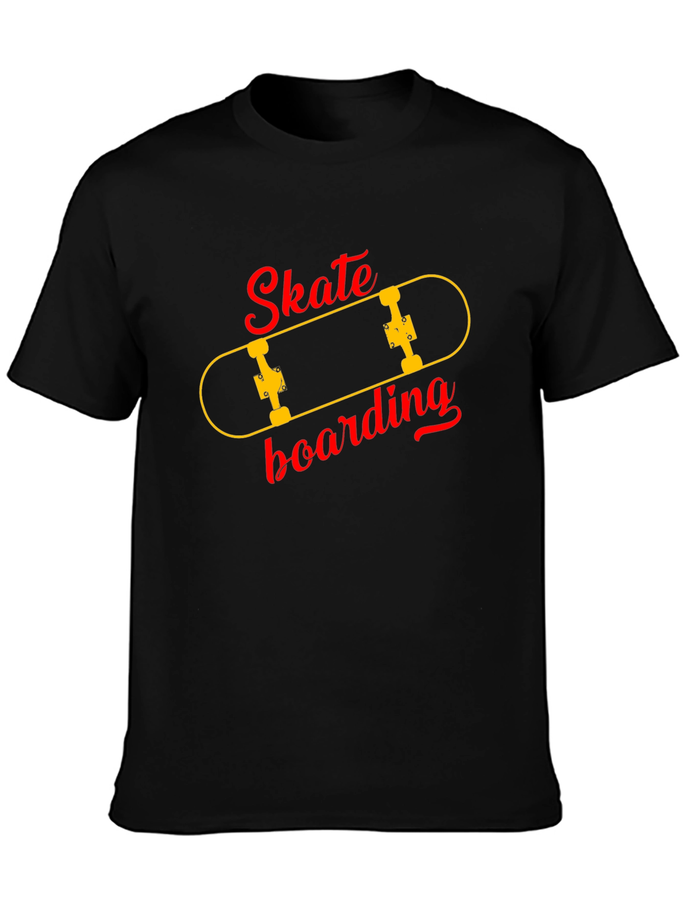 Skateboarding Graphic Tee - Black Cotton T-Shirt