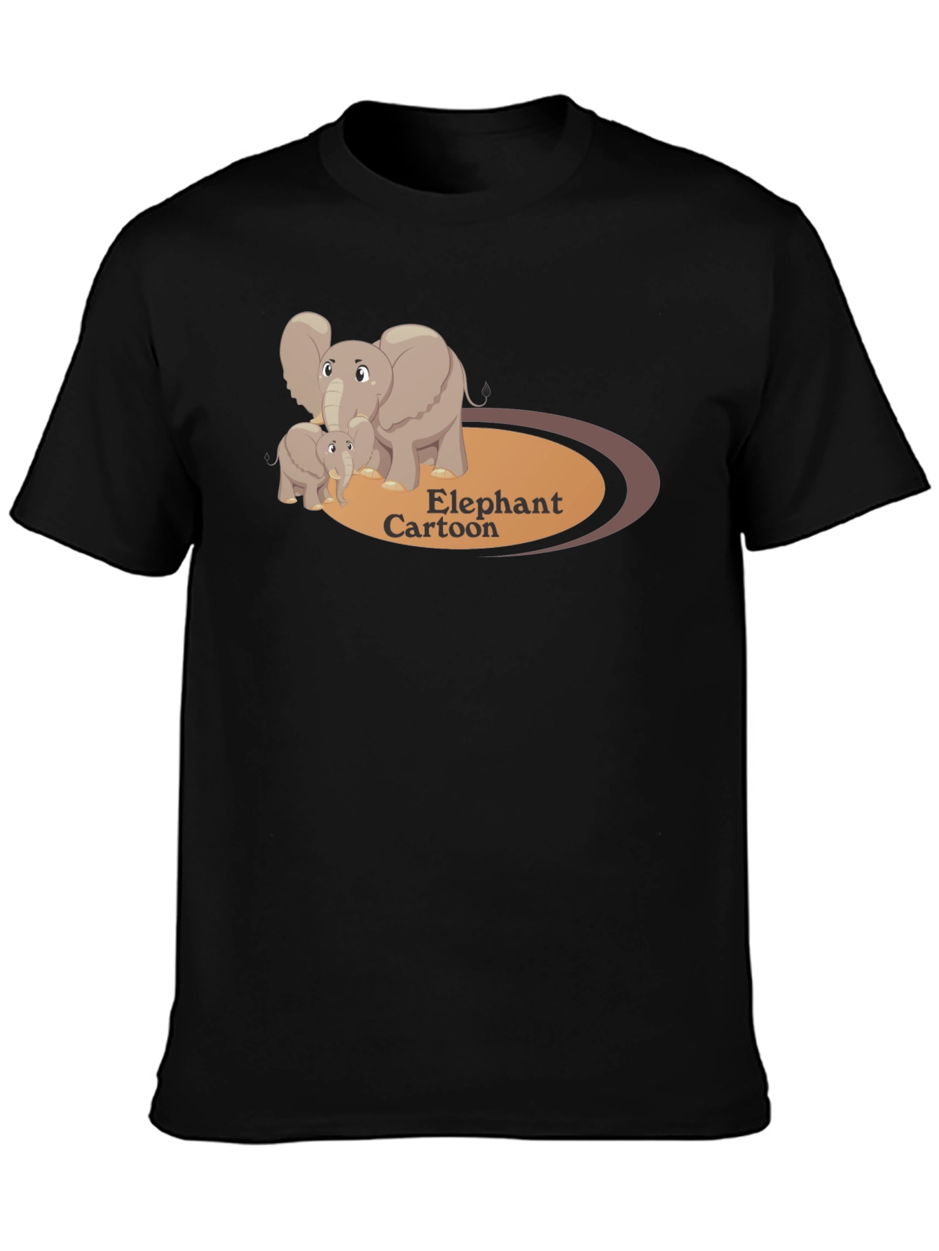 Elephant Cartoon Black T-Shirt