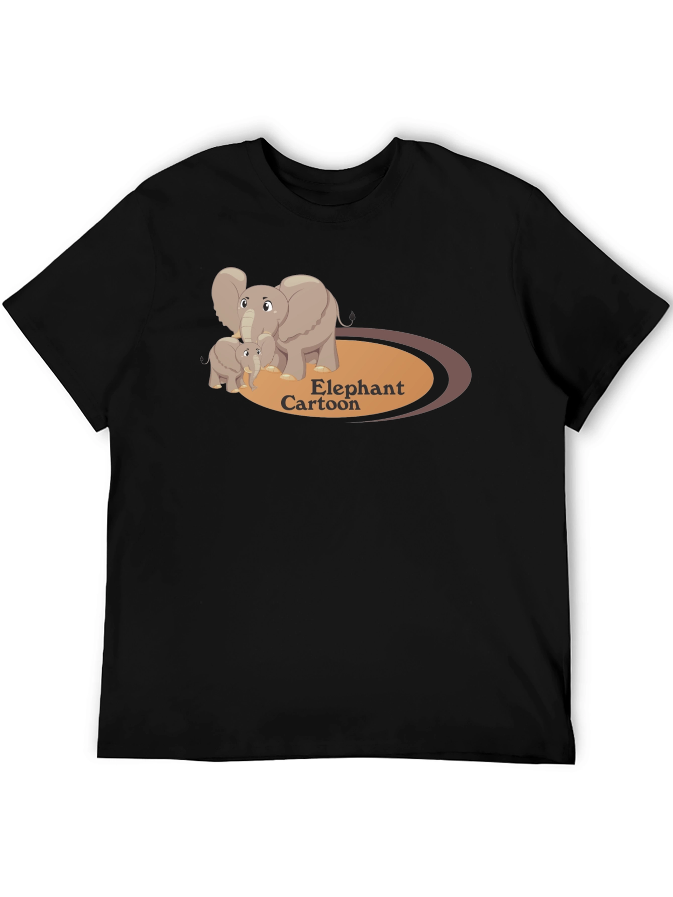 Elephant Cartoon Black T-Shirt