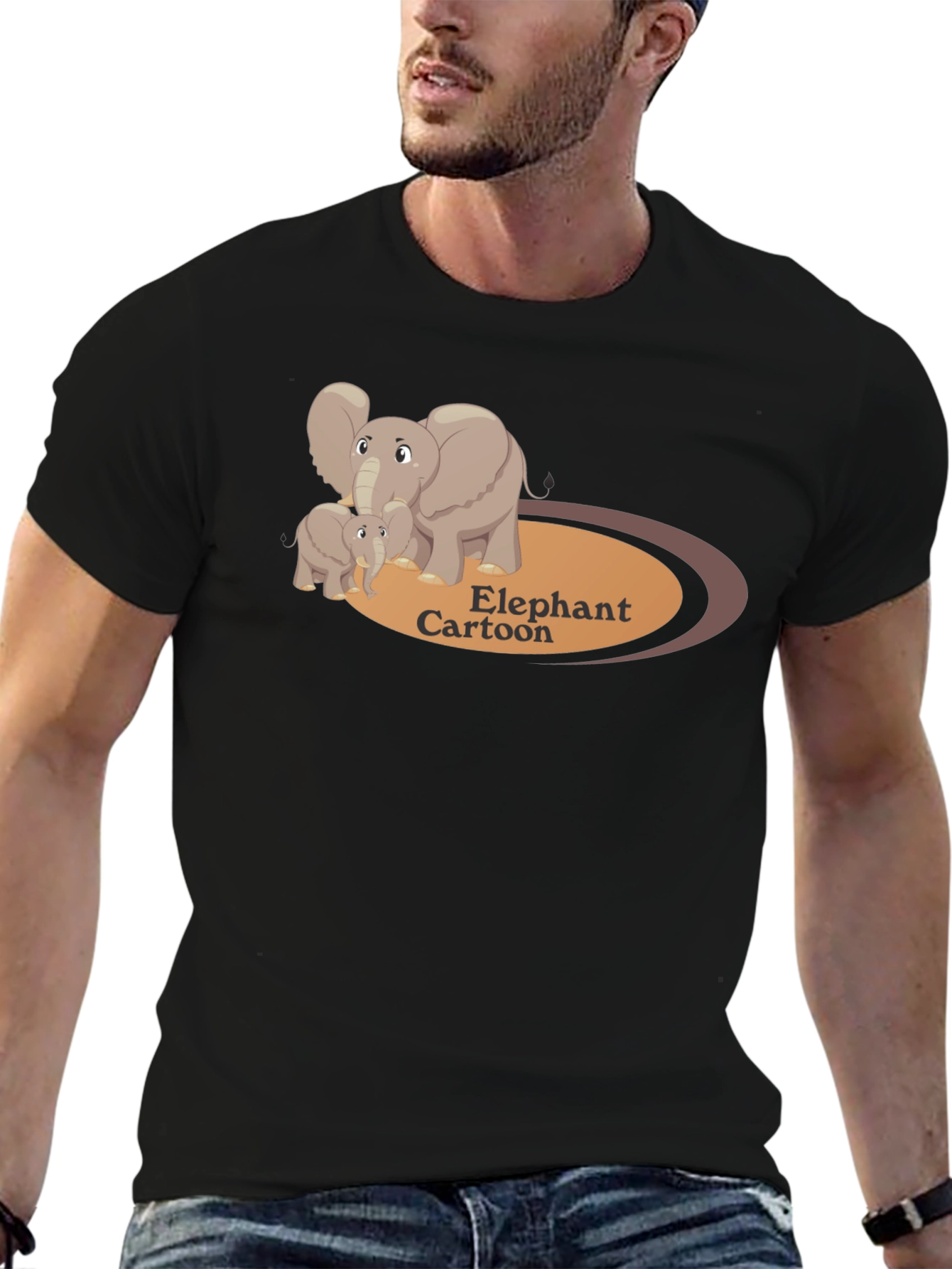 Elephant Cartoon Black T-Shirt
