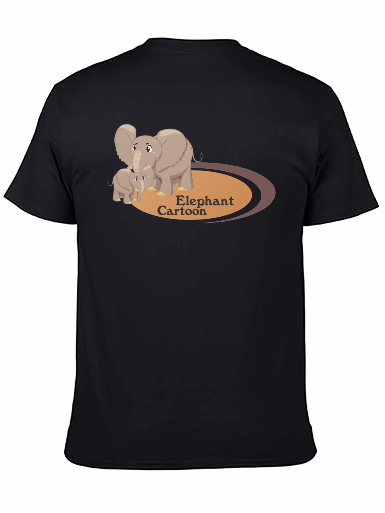 Elephant Cartoon Black T-Shirt