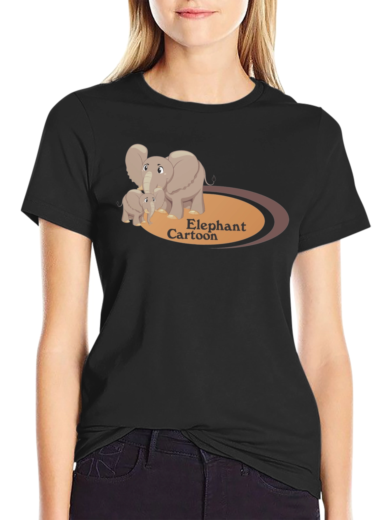 Elephant Cartoon Black T-Shirt