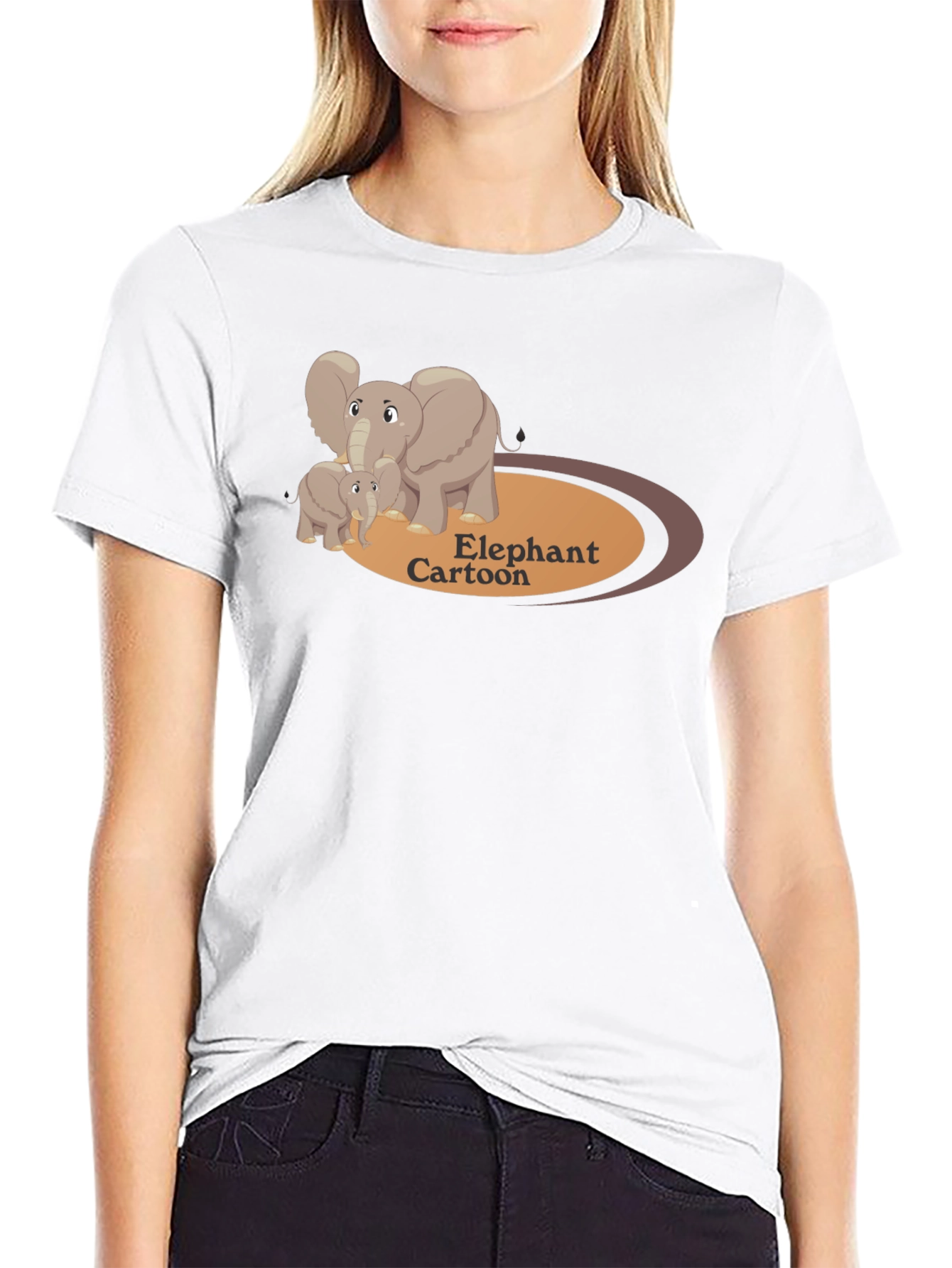Elephant Cartoon Black T-Shirt