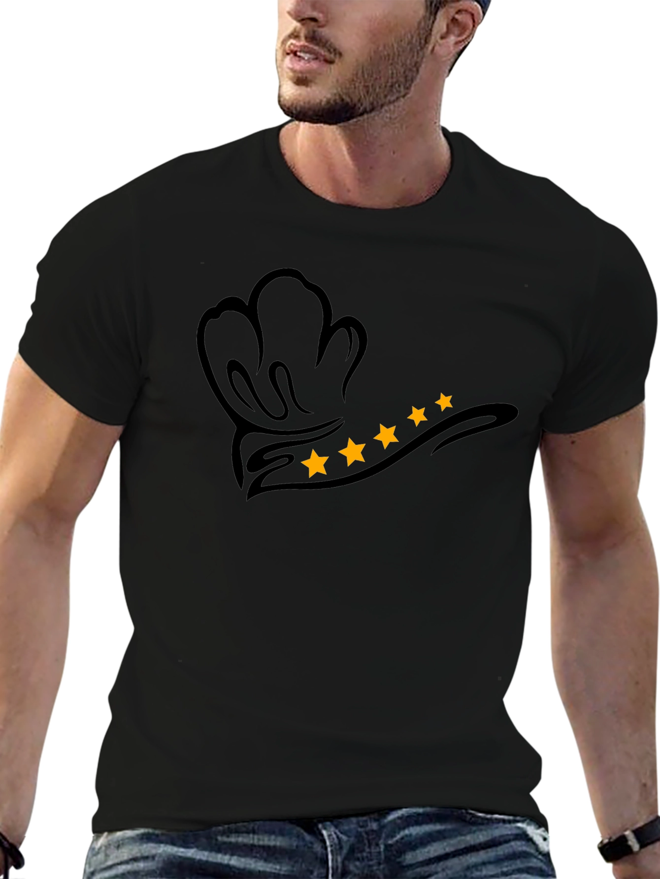 Chef Hat Star Rating Graphic T-Shirt - Black