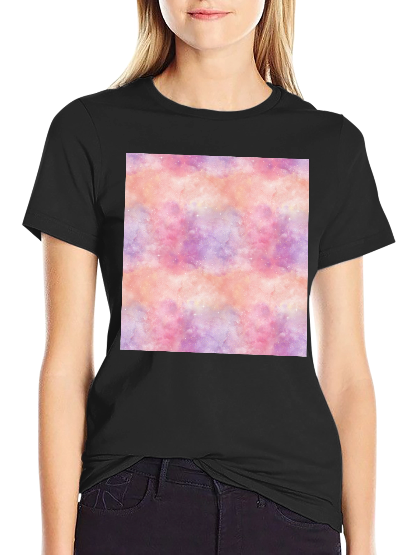 Nebula Print Black Tee - Stylish Galaxy Design